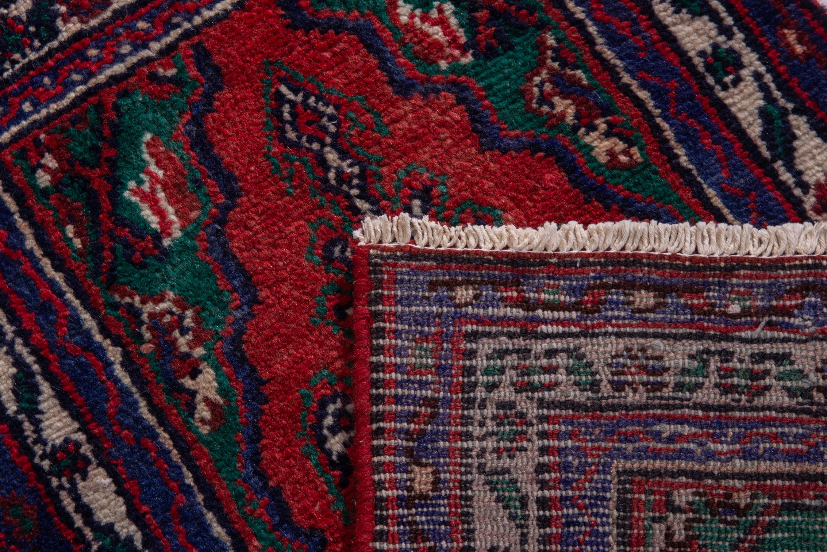 Persian Hamedan accent rug in deep red and navy, view 7 of 7