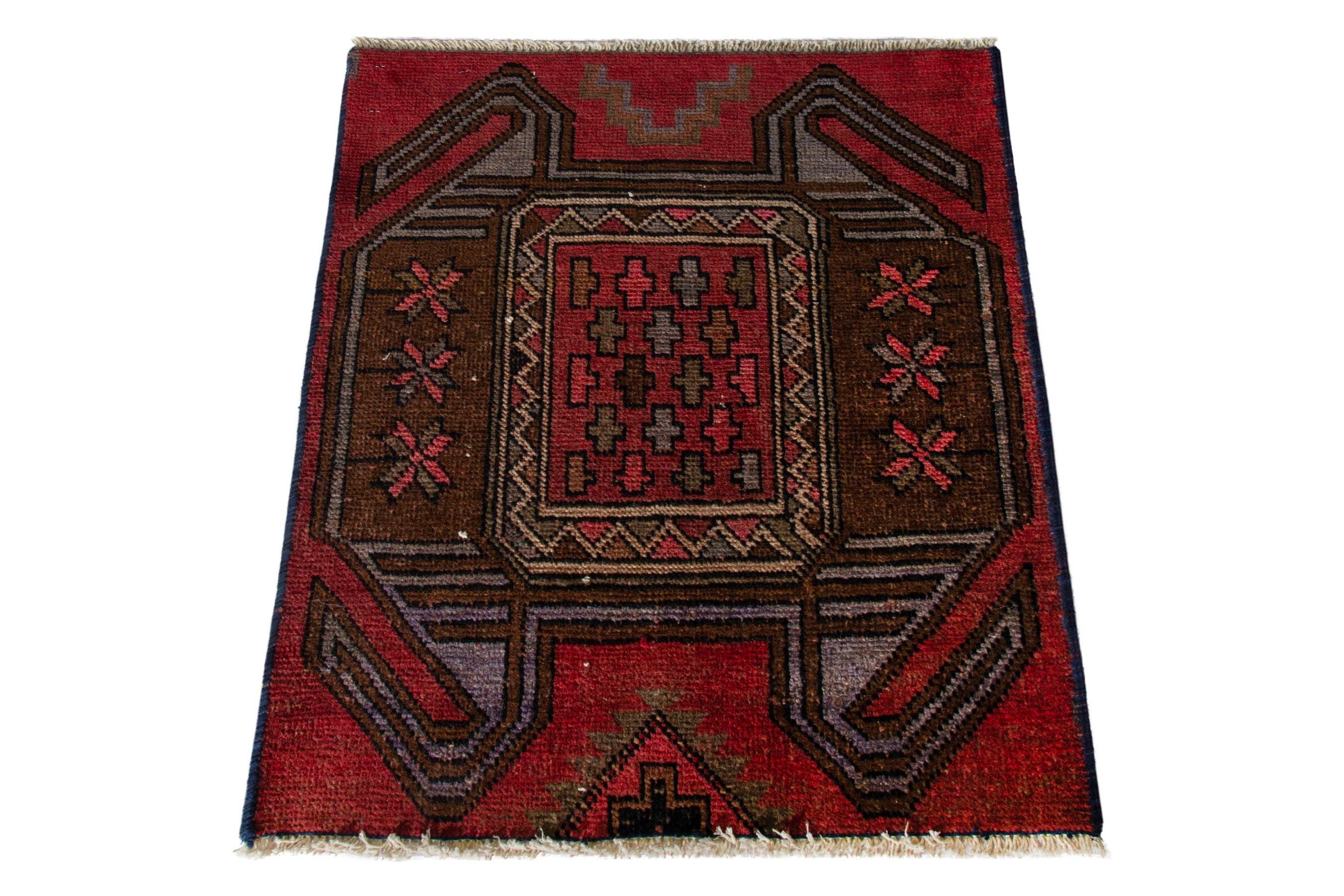 Persian Ardabil accent rug in deep red and dark brown, view 2 of 8