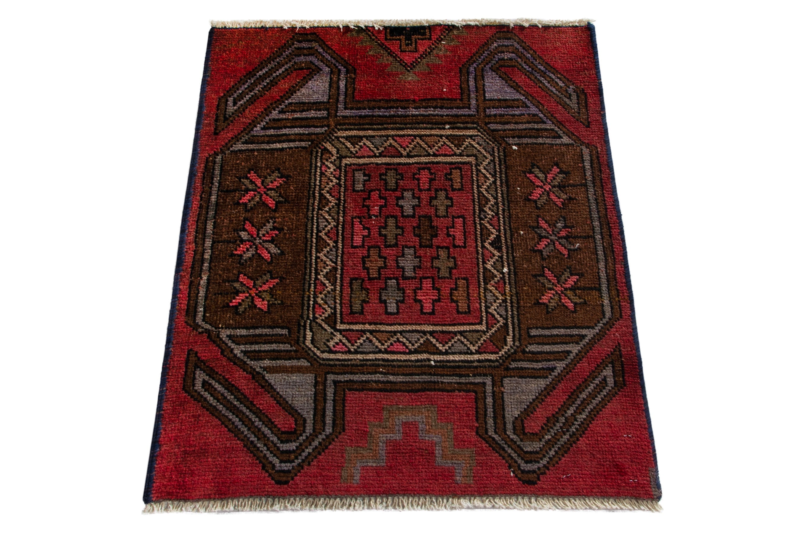 Persian Ardabil accent rug in deep red and dark brown, view 3 of 8