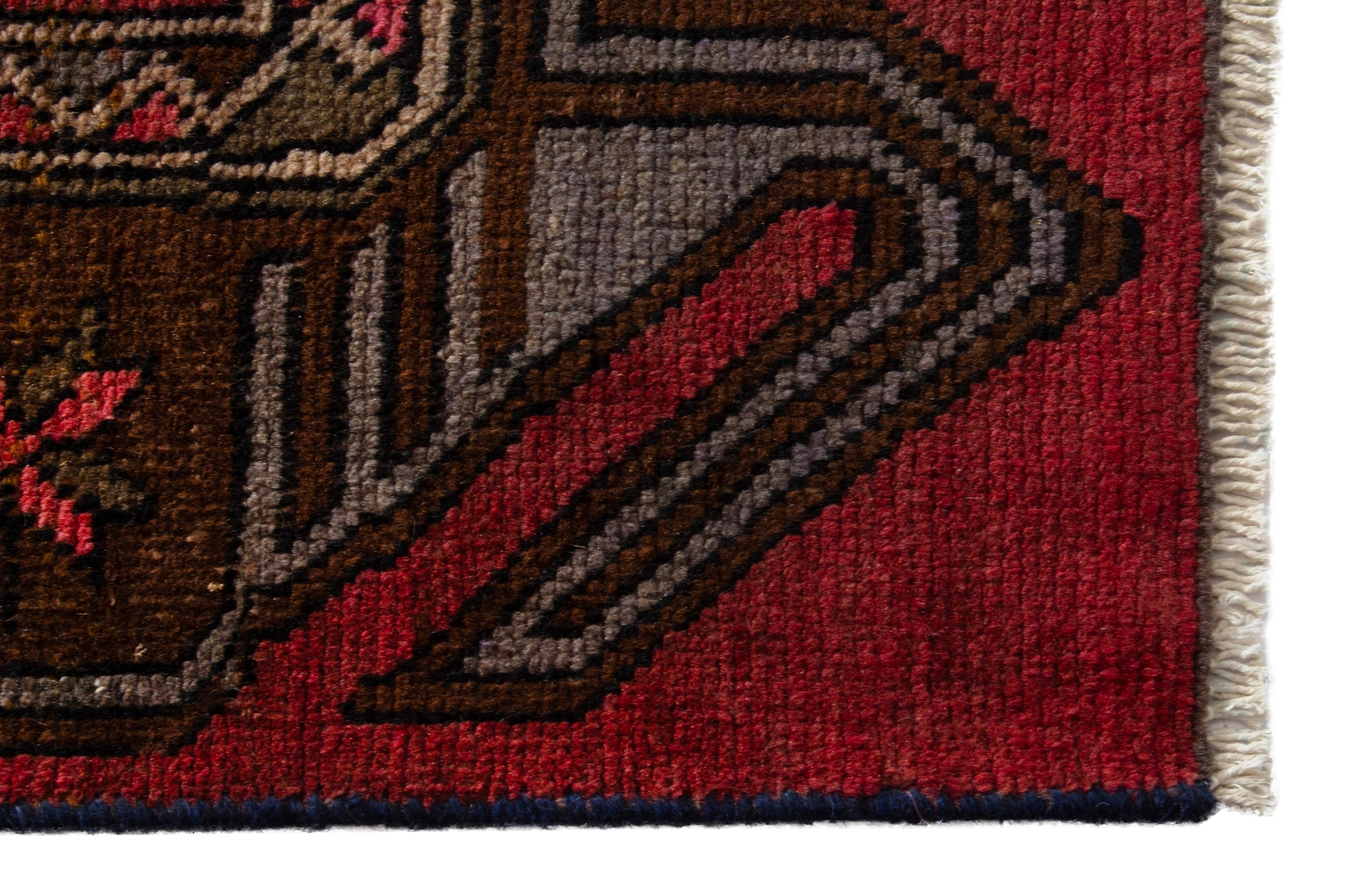 Persian Ardabil accent rug in deep red and dark brown, view 4 of 8