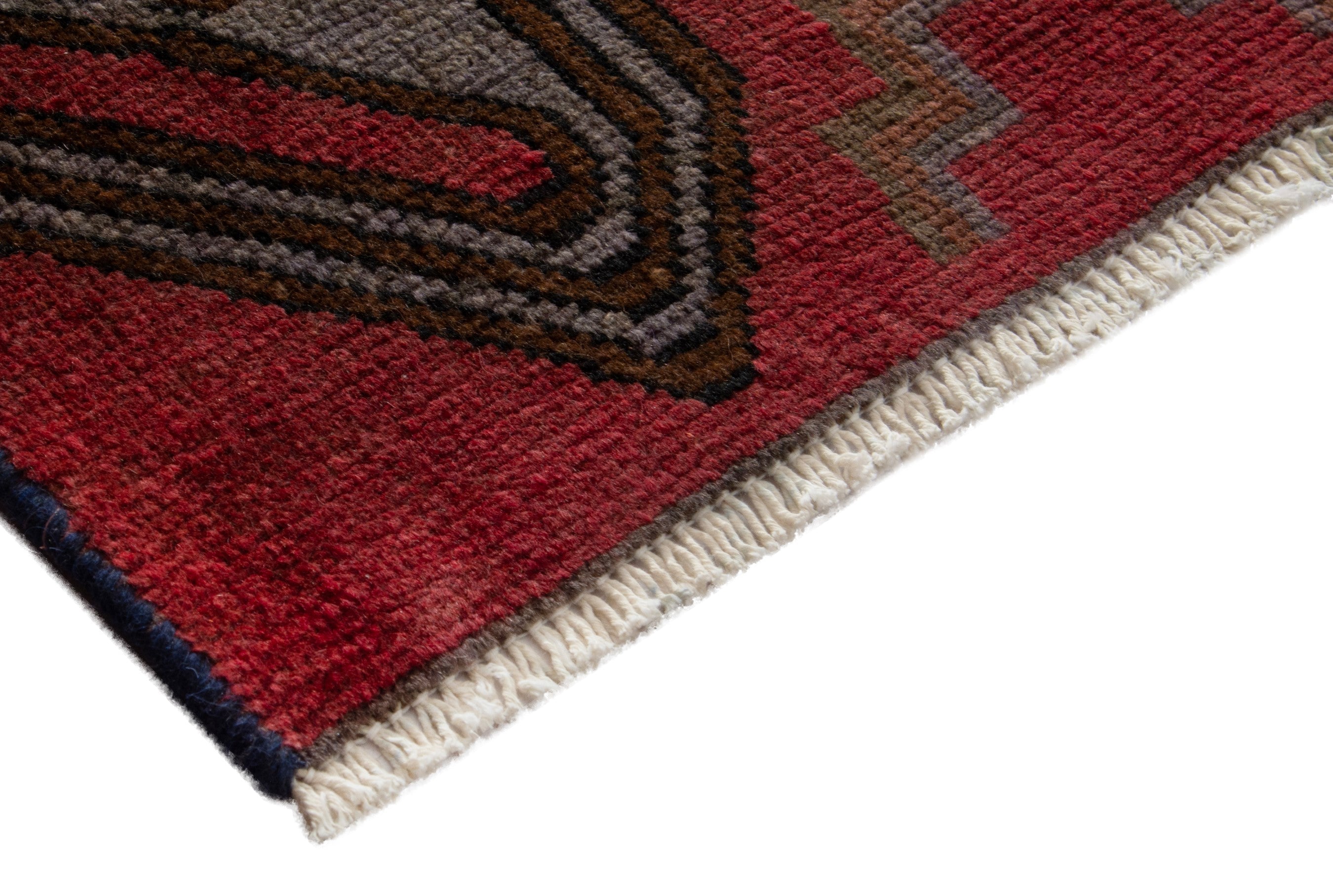 Persian Ardabil accent rug in deep red and dark brown, view 5 of 8