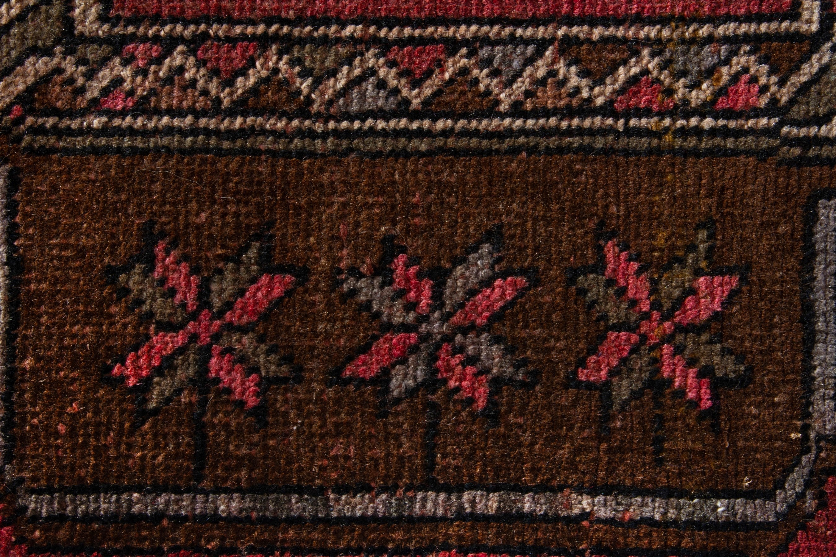 Persian Ardabil accent rug in deep red and dark brown, view 6 of 8