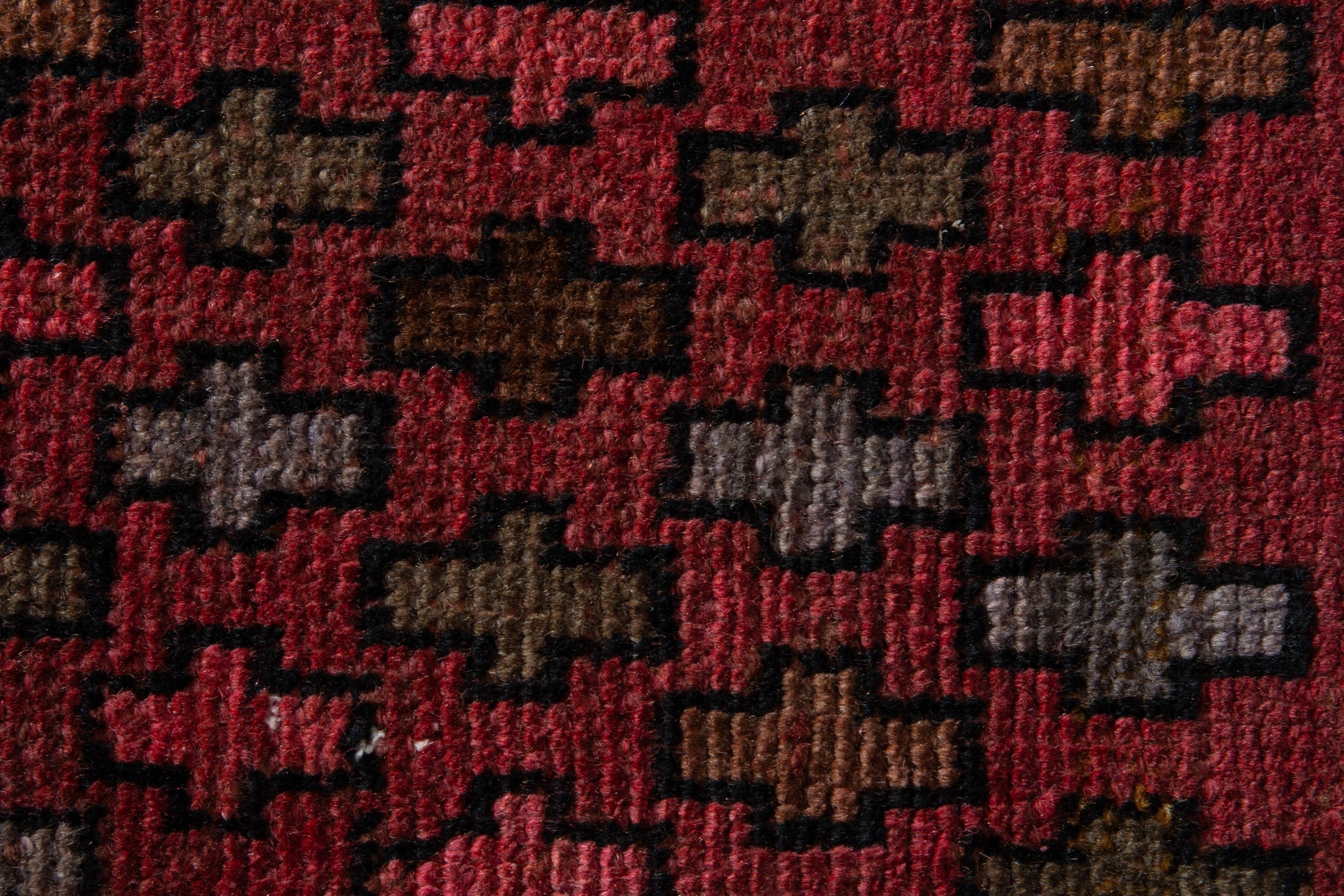 Persian Ardabil accent rug in deep red and dark brown, view 7 of 8