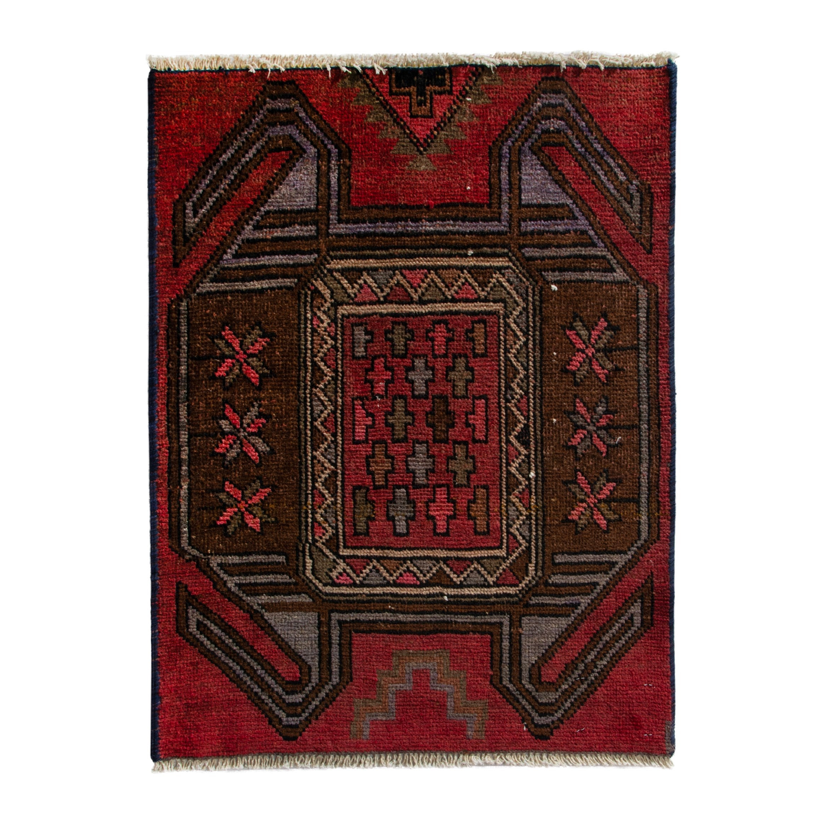 Persian Ardabil accent rug in deep red and dark brown, 2'3" x 2'10"