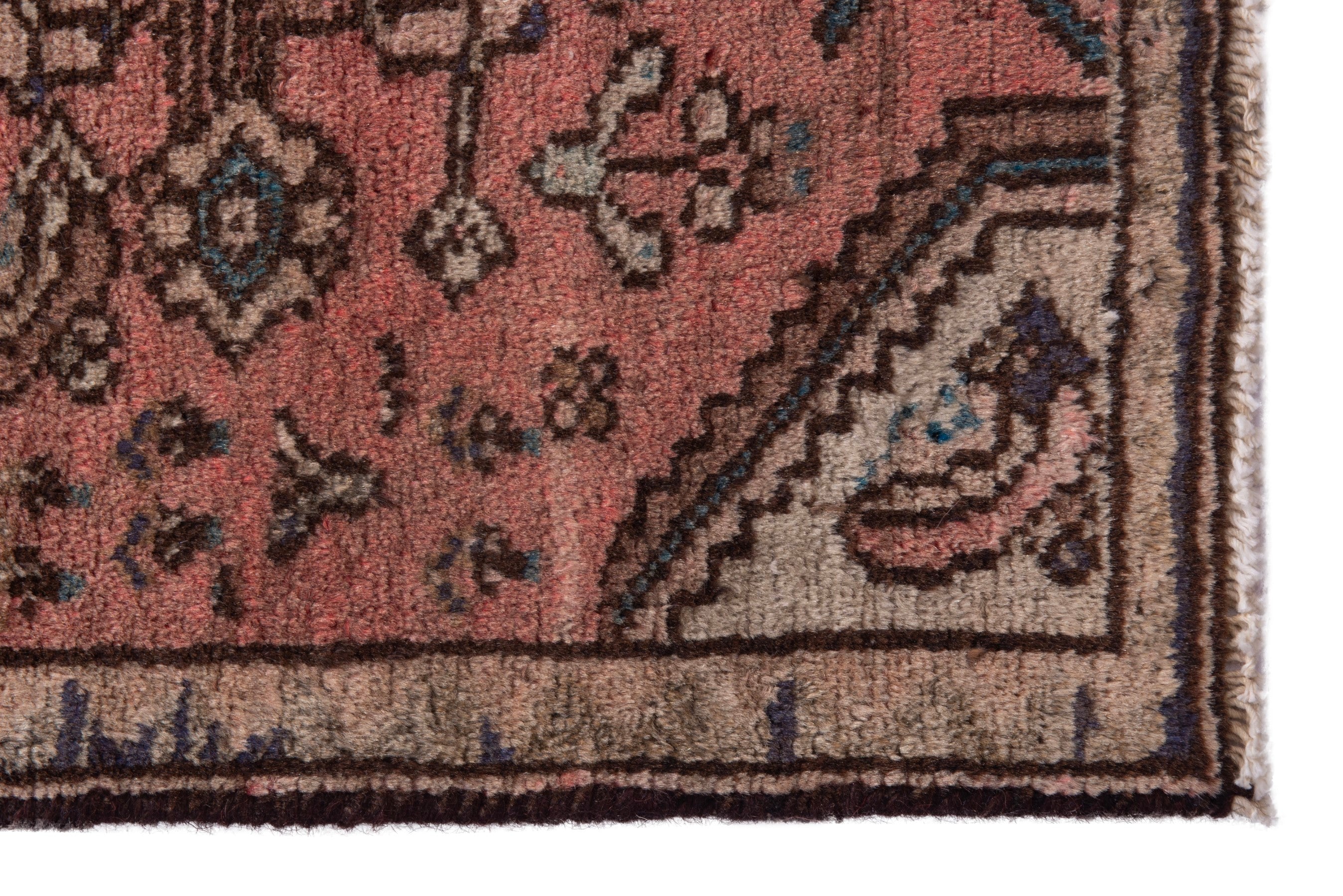 Persian Hamedan accent rug in dusty rose and faded red, view 4 of 7