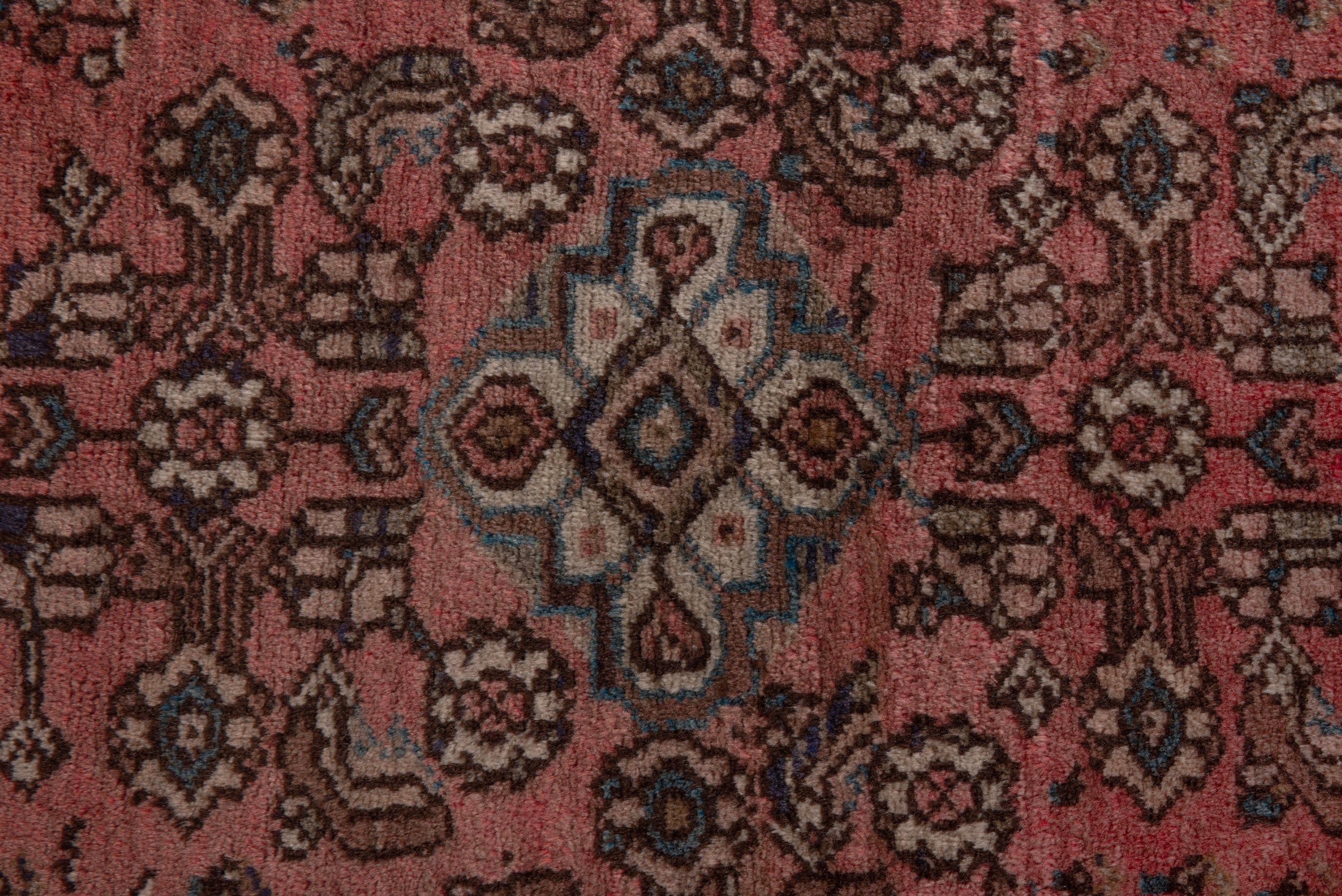Persian Hamedan accent rug in dusty rose and faded red, view 6 of 7