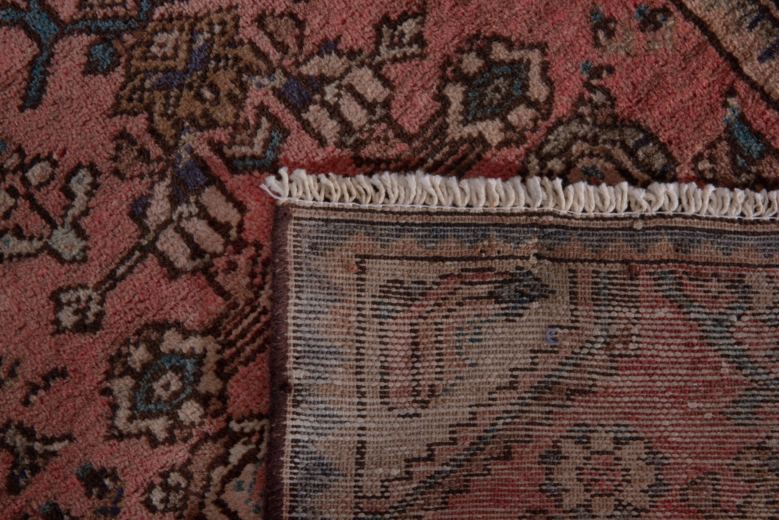 Persian Hamedan accent rug in dusty rose and faded red, view 7 of 7