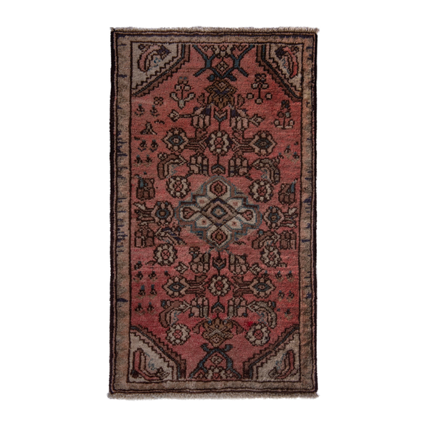 Persian Hamadan accent rug in dusty rose and faded red, 1'8" x 2'10"