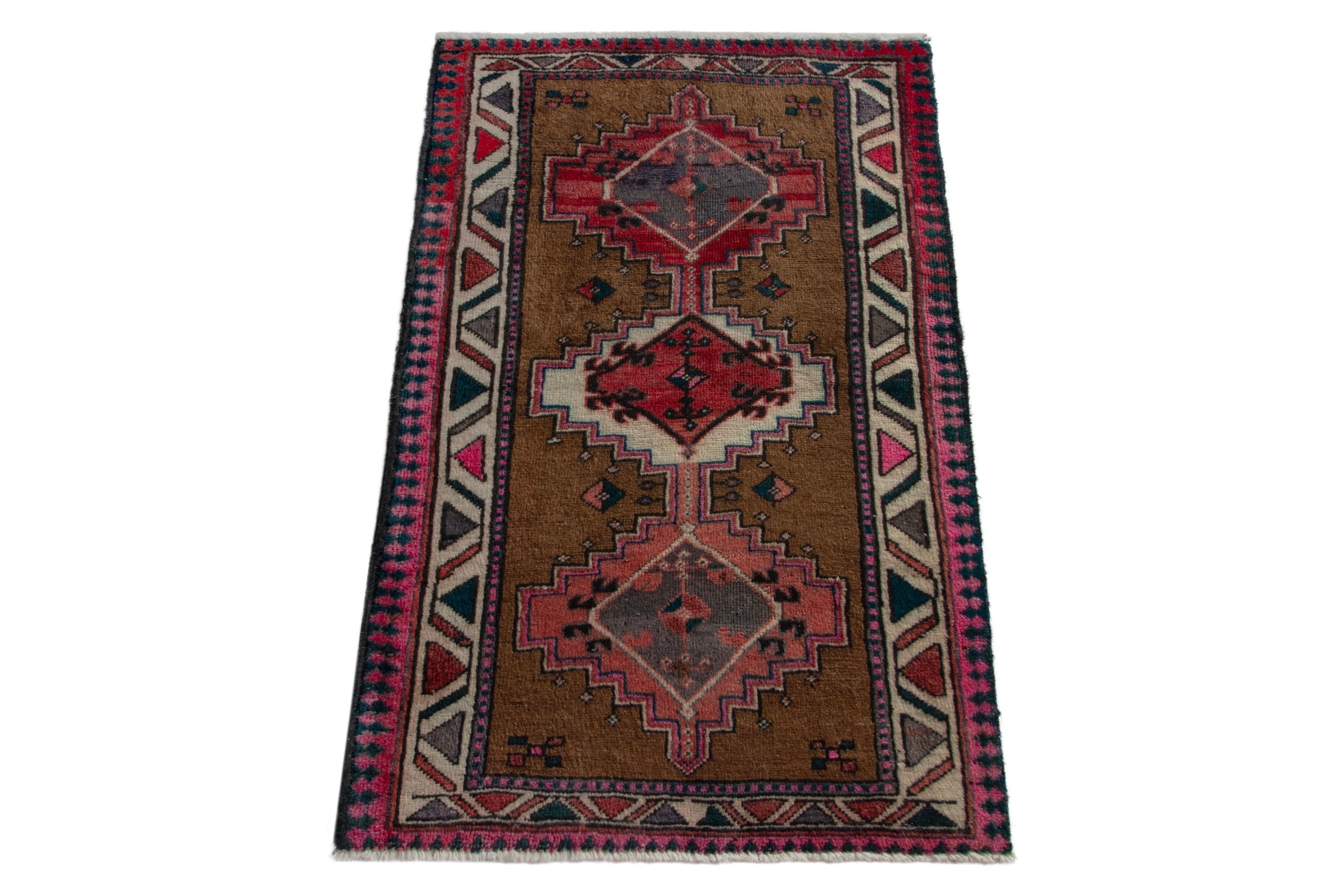 Persian Ardabil accent rug in brown and burgundy, view 2 of 8