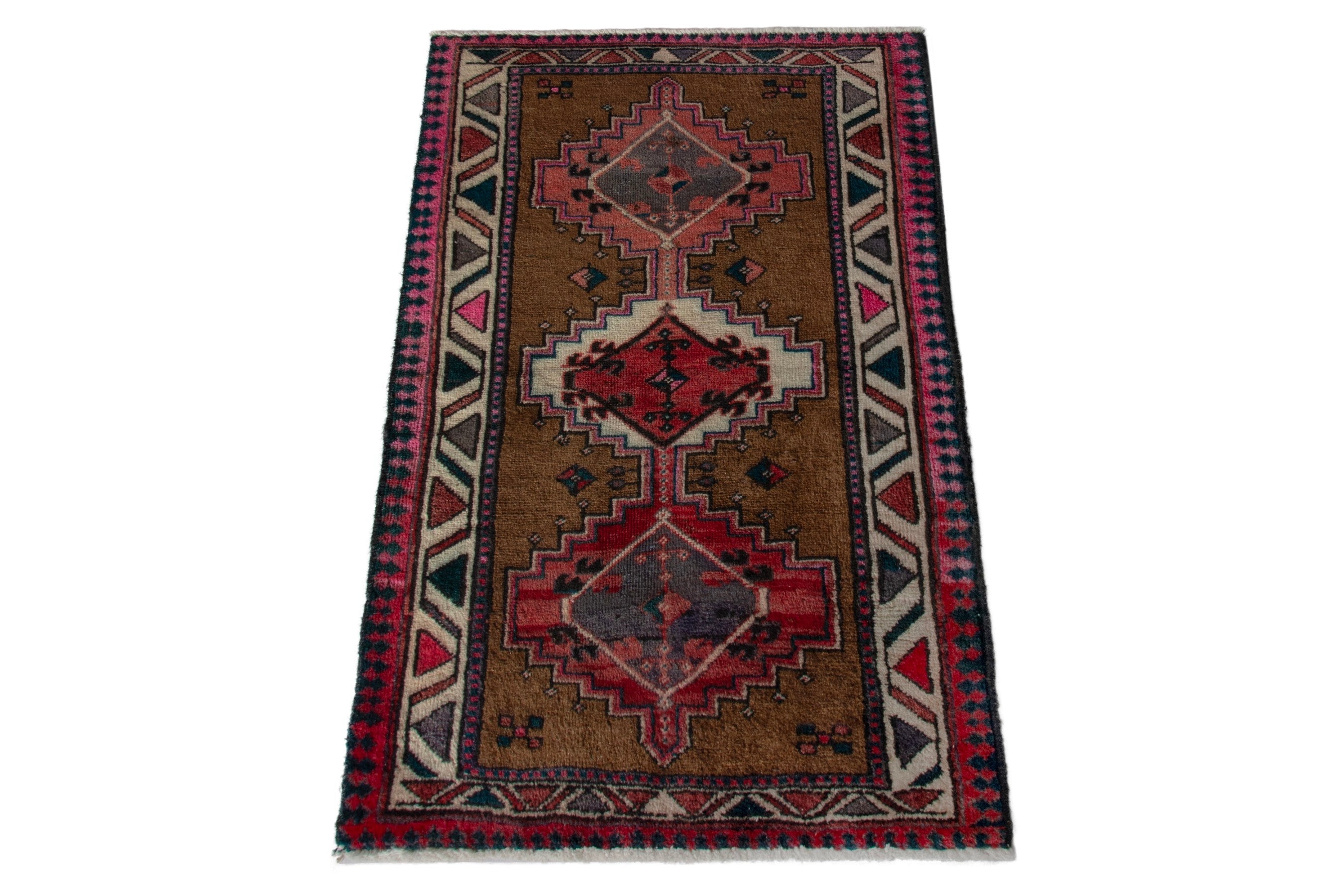 Persian Ardabil accent rug in brown and burgundy, view 3 of 8