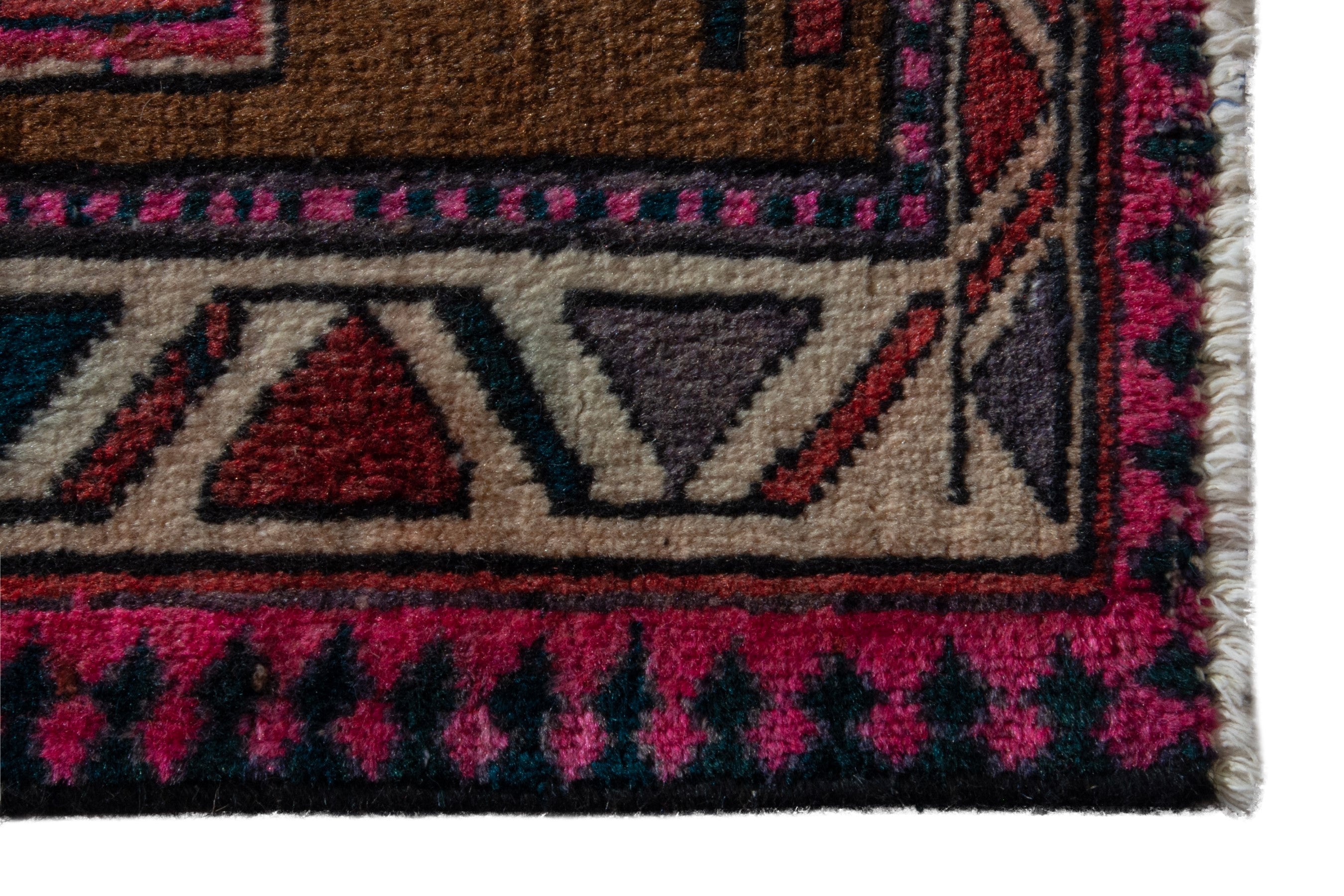 Persian Ardabil accent rug in brown and burgundy, view 4 of 8