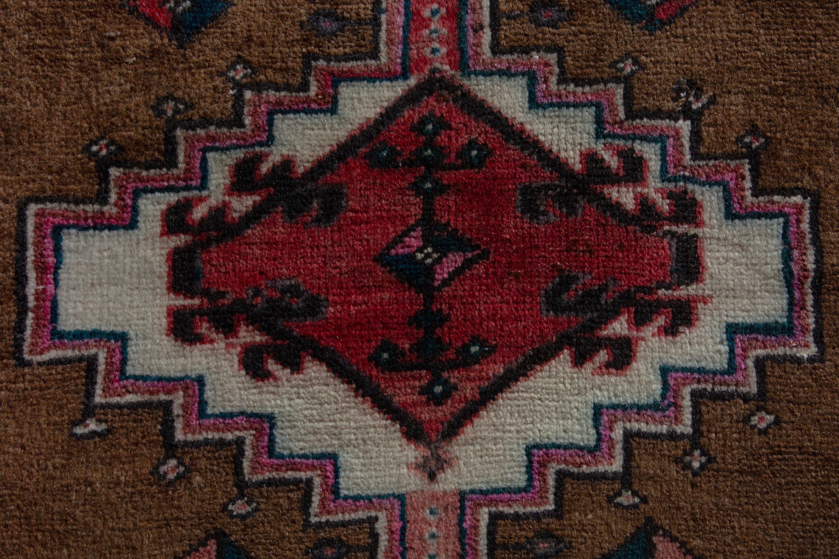 Persian Ardabil accent rug in brown and burgundy, view 6 of 8