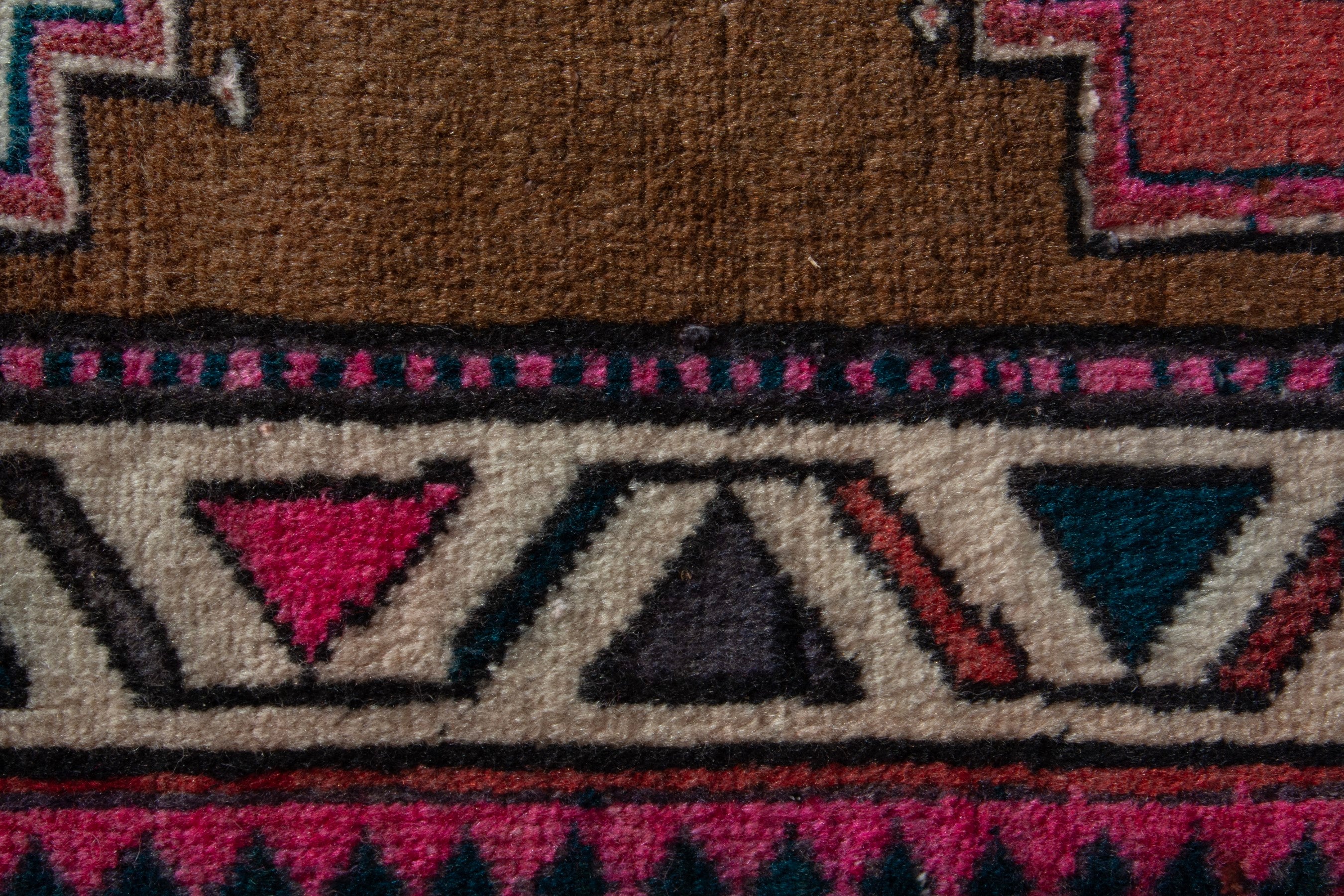 Persian Ardabil accent rug in brown and burgundy, view 7 of 8
