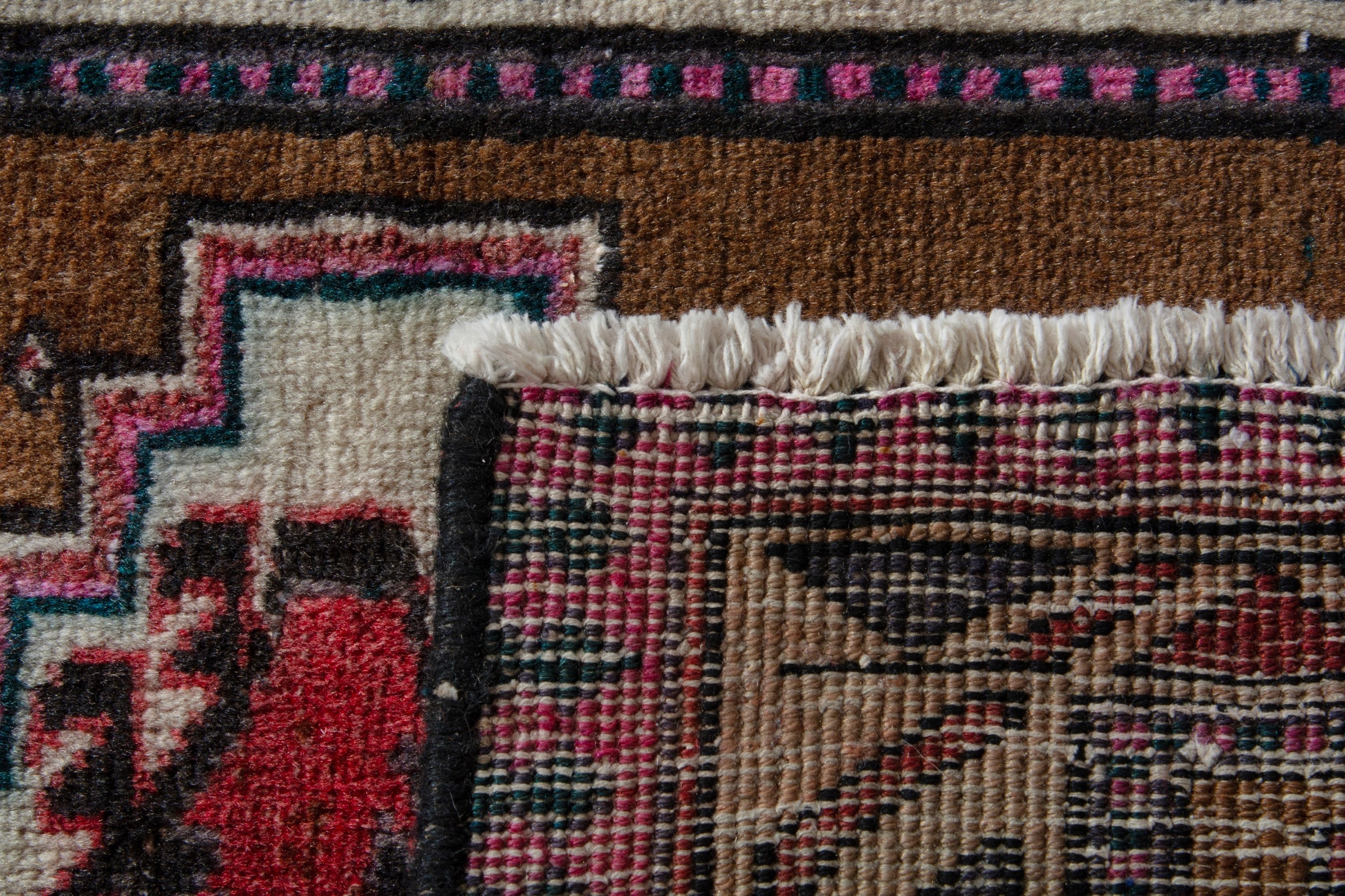 Persian Ardabil accent rug in brown and burgundy, view 8 of 8