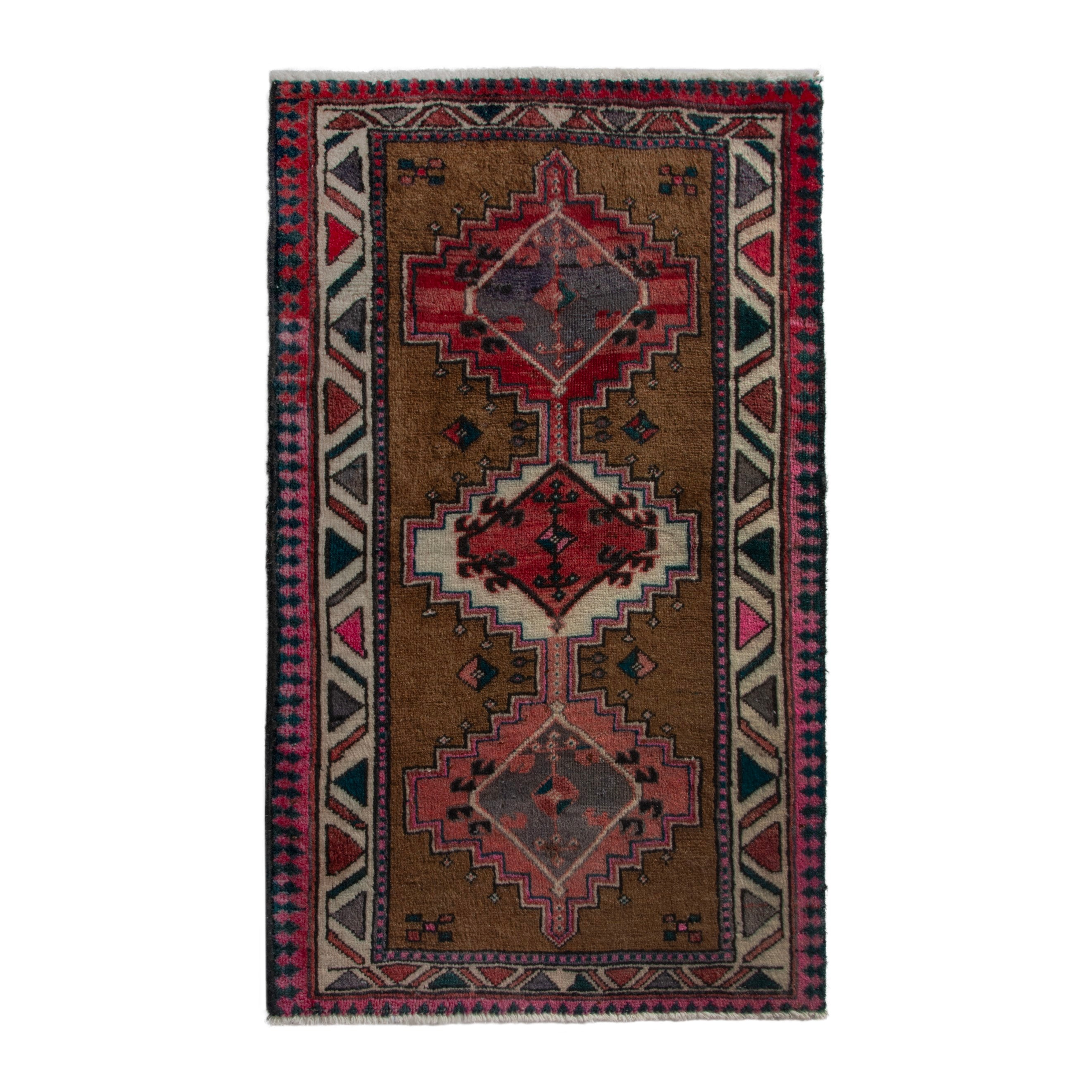 Persian Ardabil accent rug in brown and burgundy, 2'5" x 3'7"
