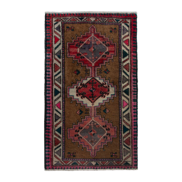 Persian Ardabil accent rug in brown and burgundy, 2'5" x 3'7"