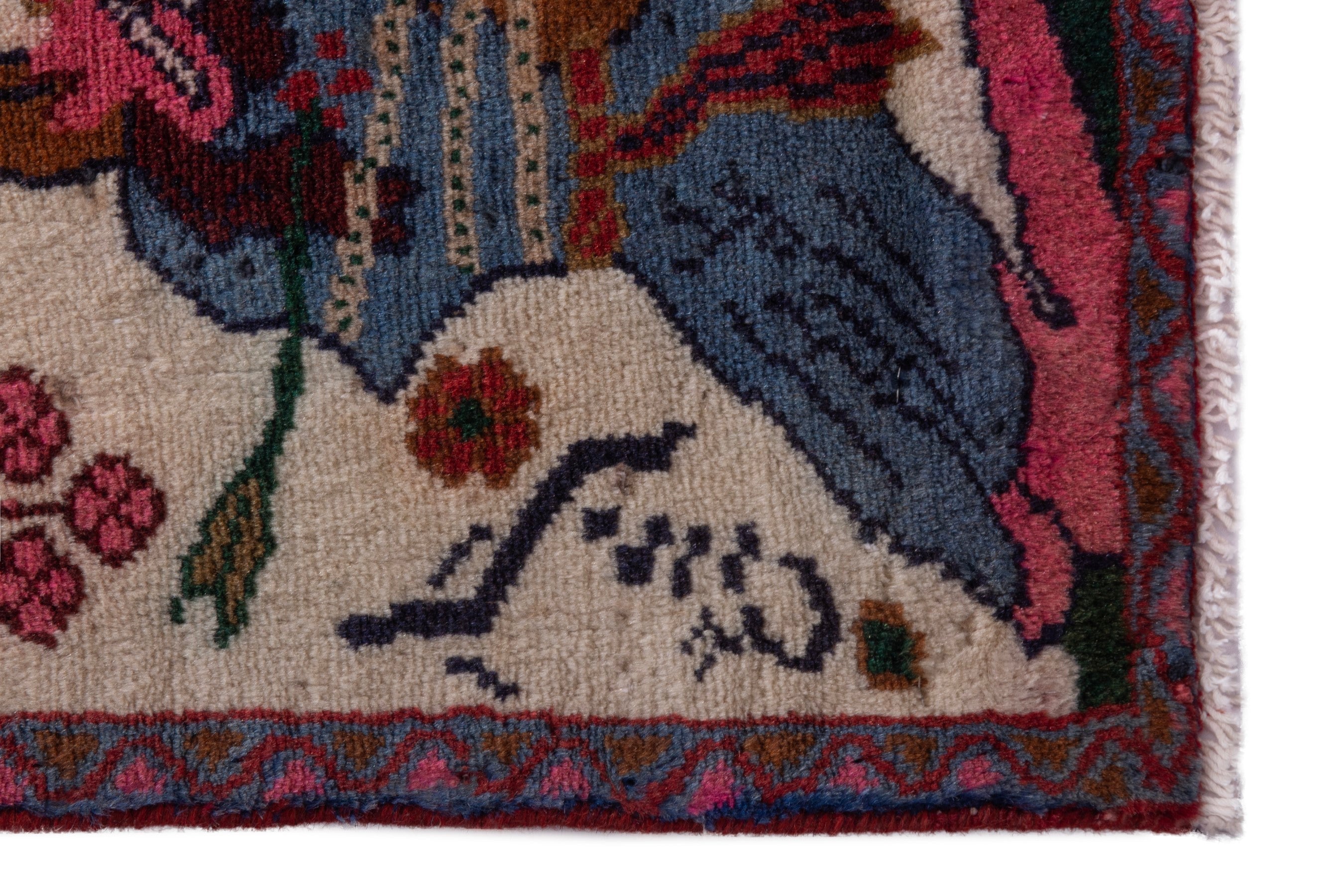 Persian Hamedan accent rug in cream and burgundy, view 4 of 6