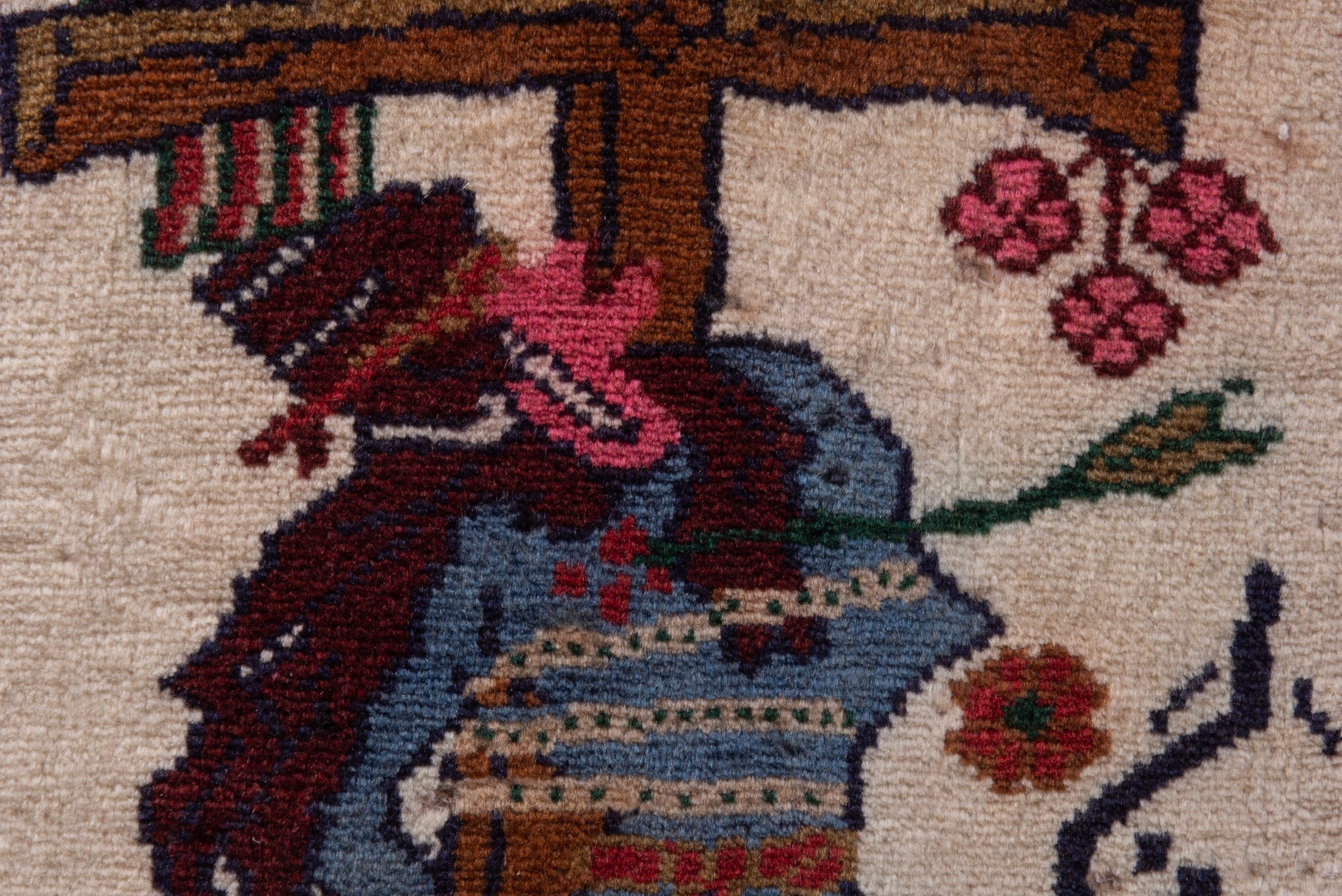 Persian Hamedan accent rug in cream and burgundy, view 5 of 6
