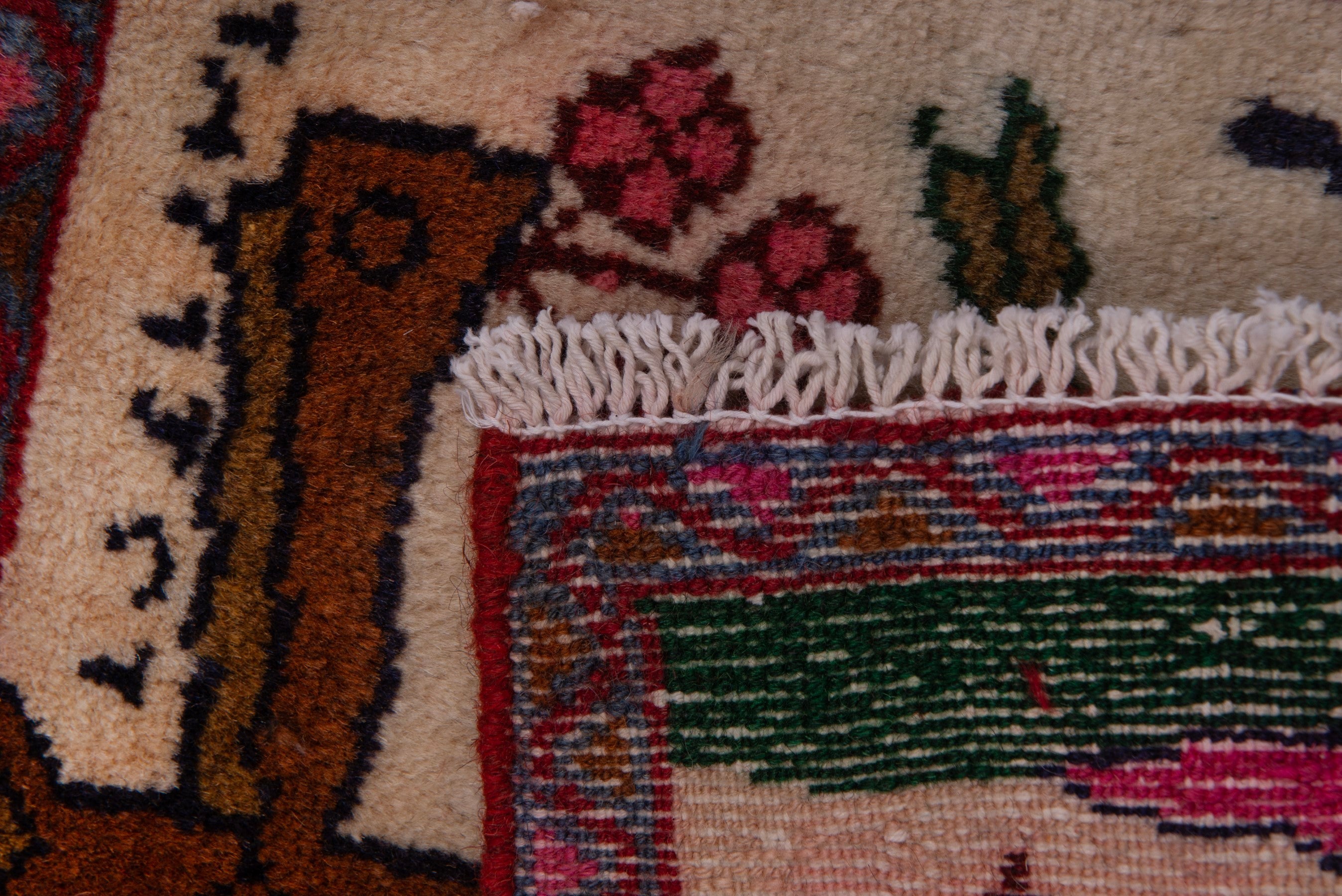 Persian Hamedan accent rug in cream and burgundy, view 6 of 6