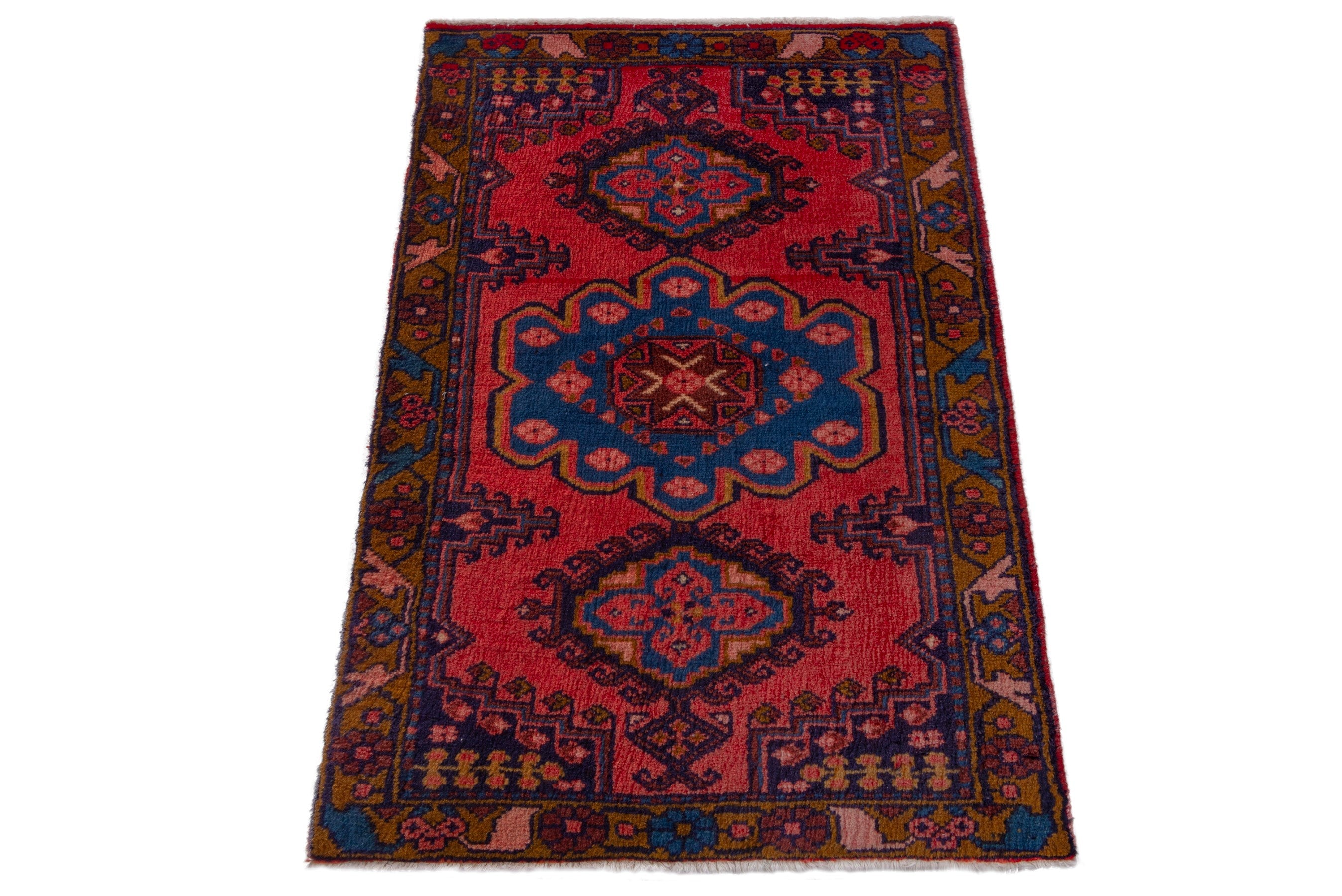 Persian Vist accent rug in deep red and denim, view 2 of 7