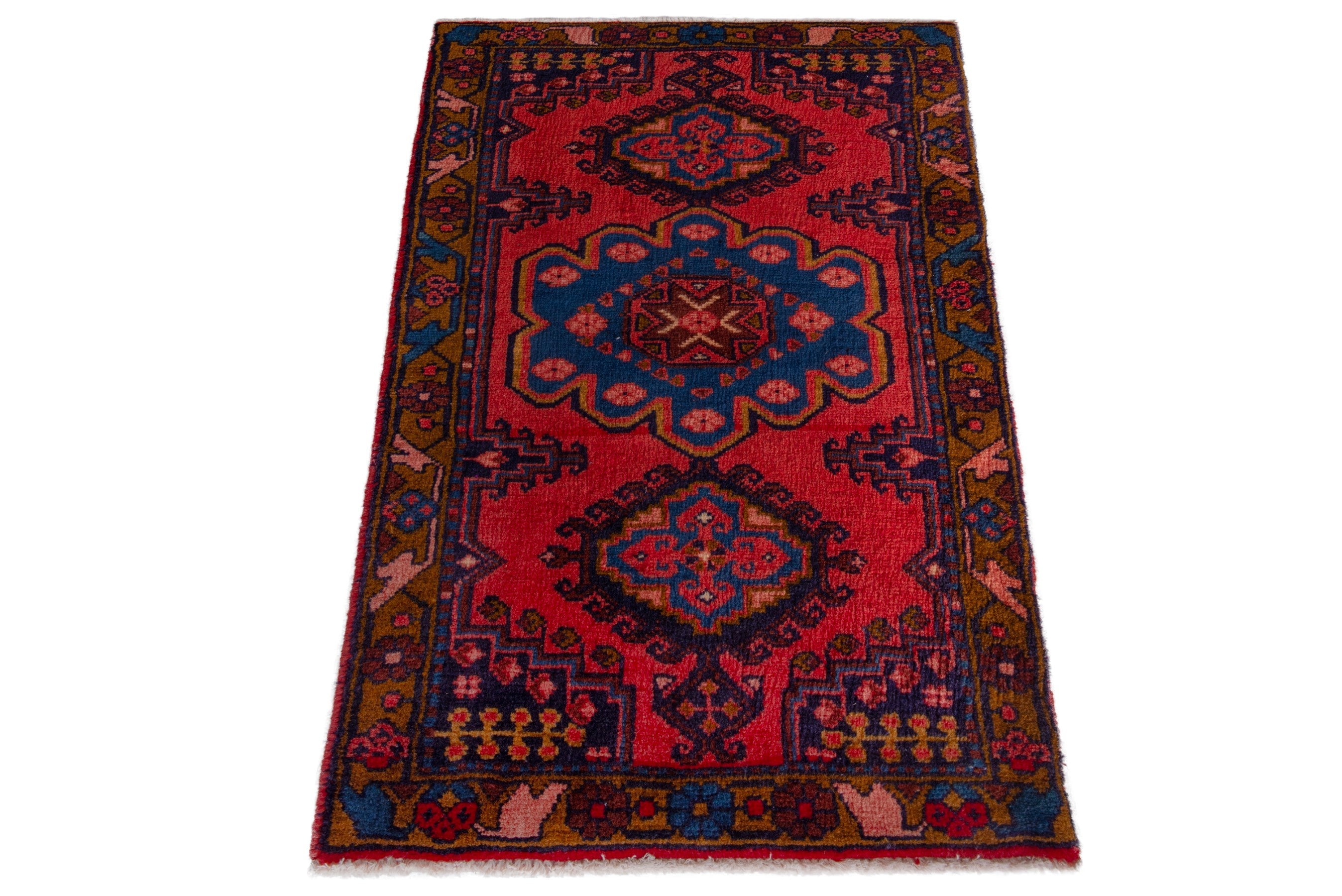 Persian Vist accent rug in deep red and denim, view 3 of 7
