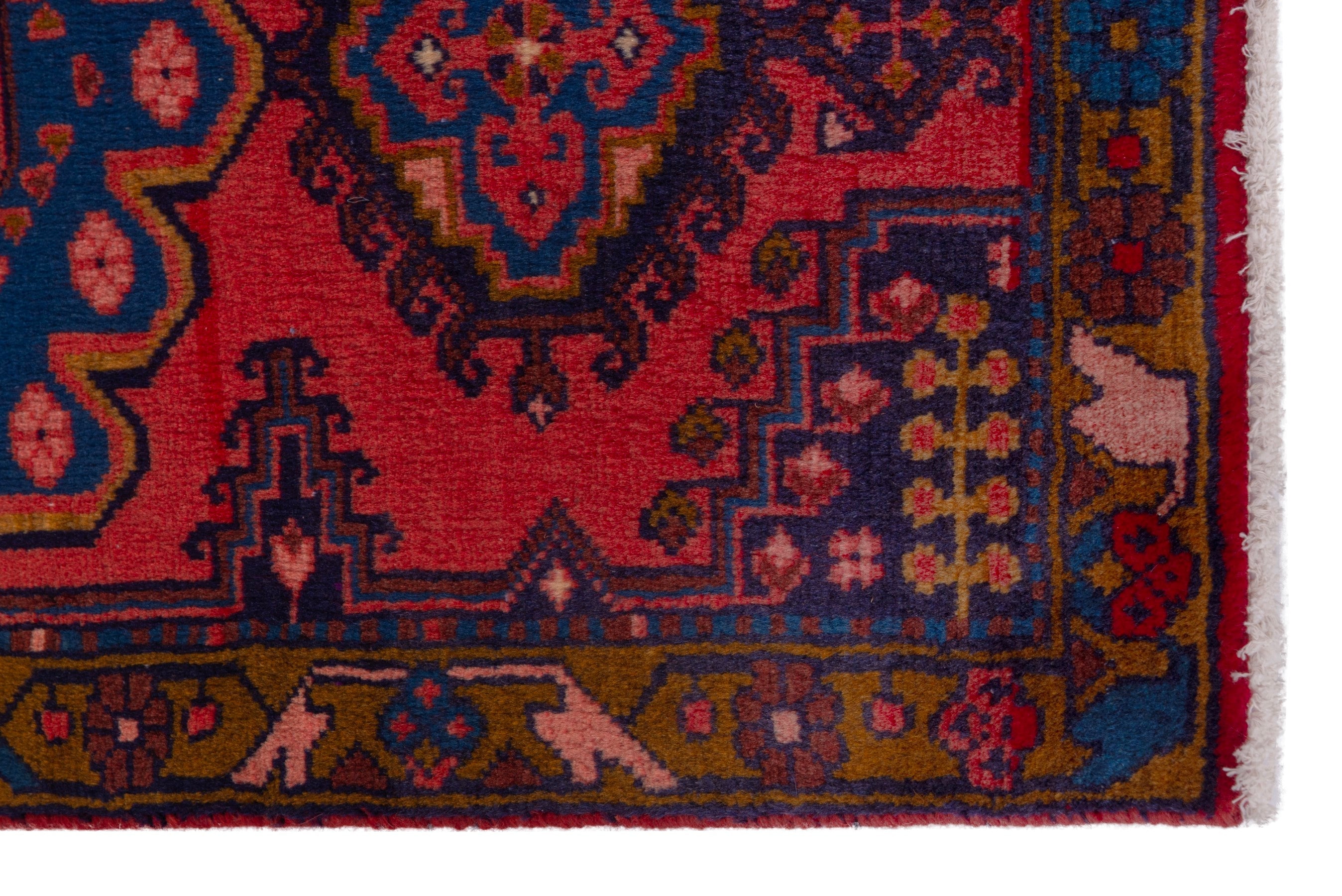 Persian Vist accent rug in deep red and denim, view 4 of 7