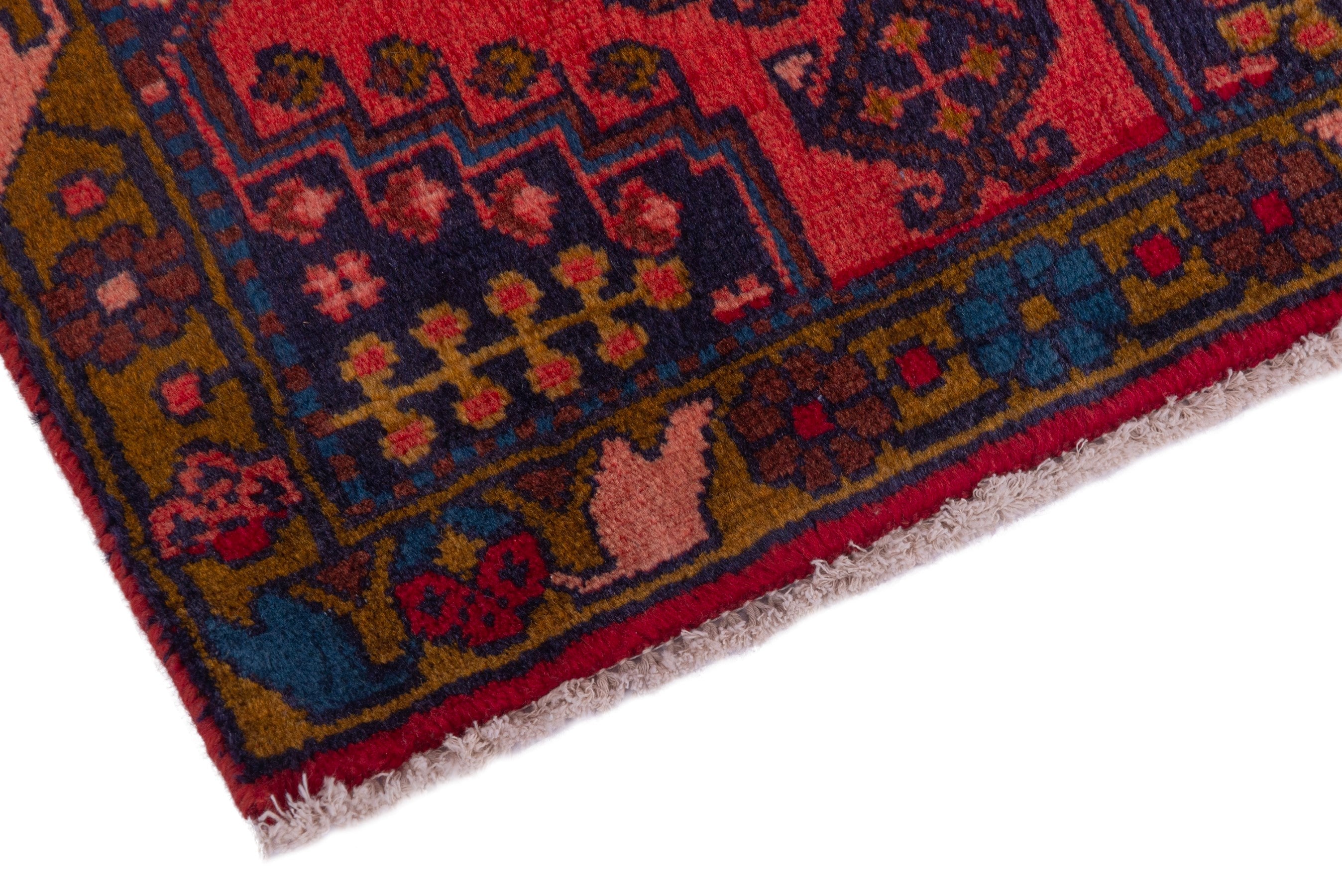 Persian Vist accent rug in deep red and denim, view 5 of 7