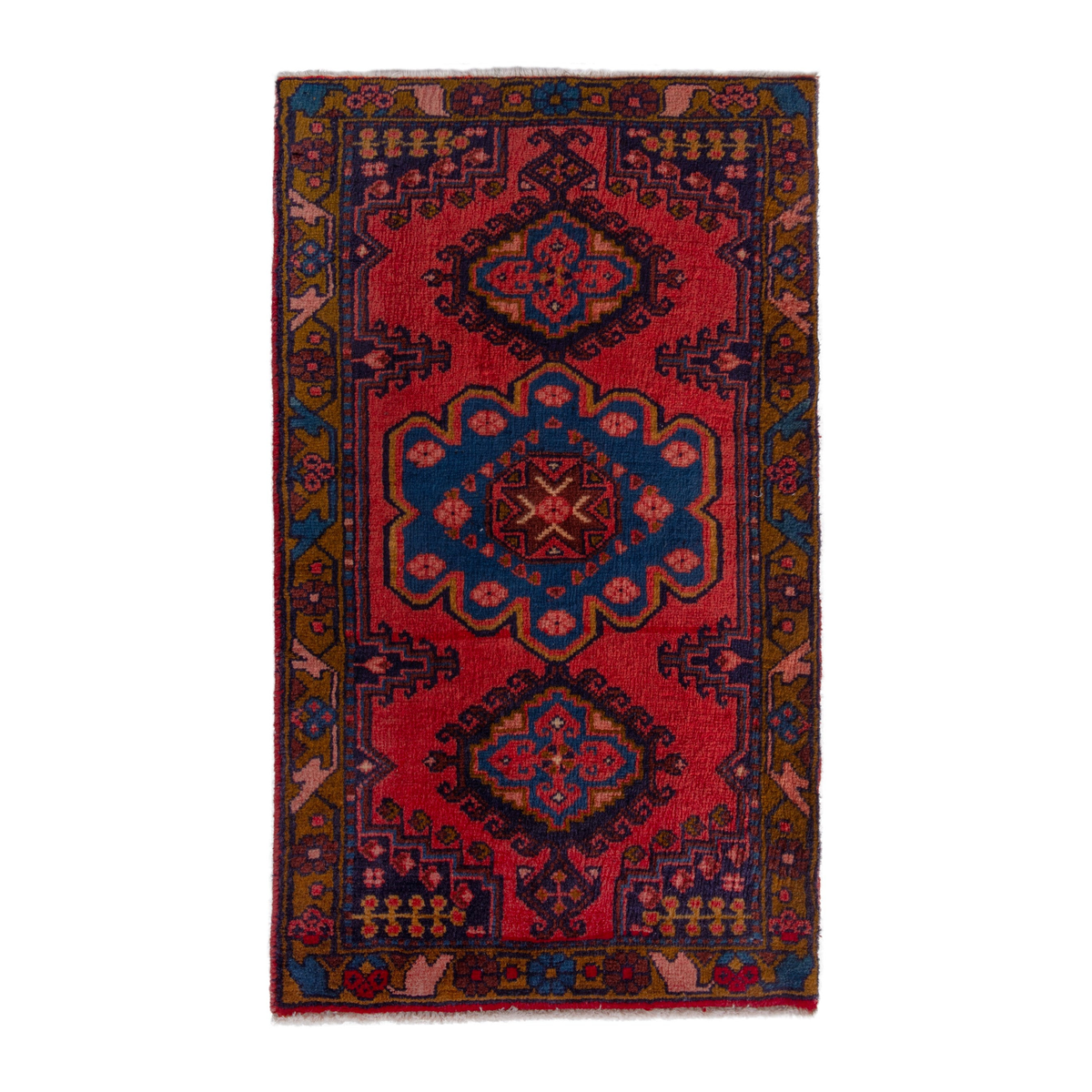 Persian Vist accent rug in deep red and denim, 2'1" x 3'9"