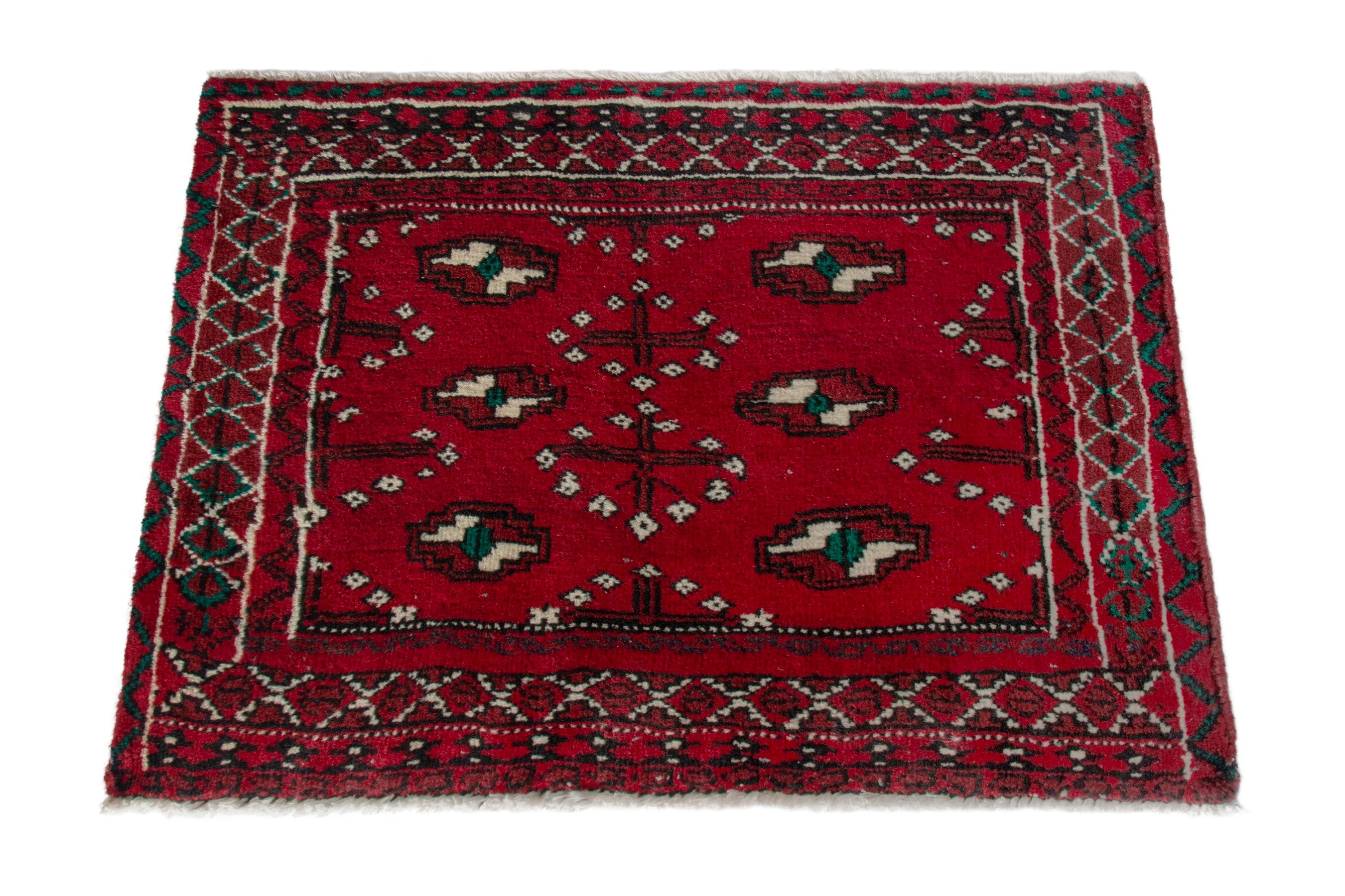 Persian Torkaman accent rug in deep red and burgundy, view 2 of 8