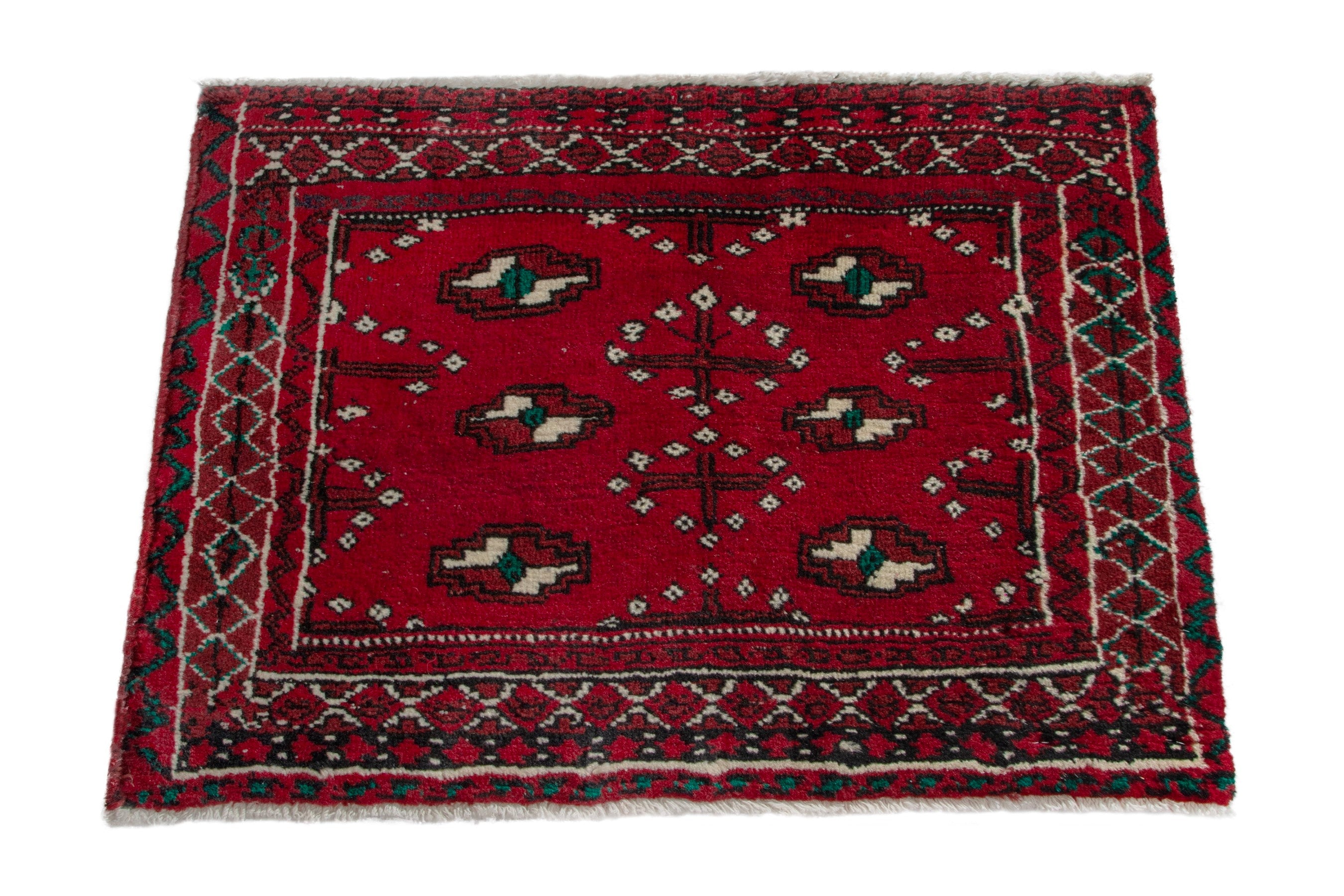 Persian Torkaman accent rug in deep red and burgundy, view 3 of 8