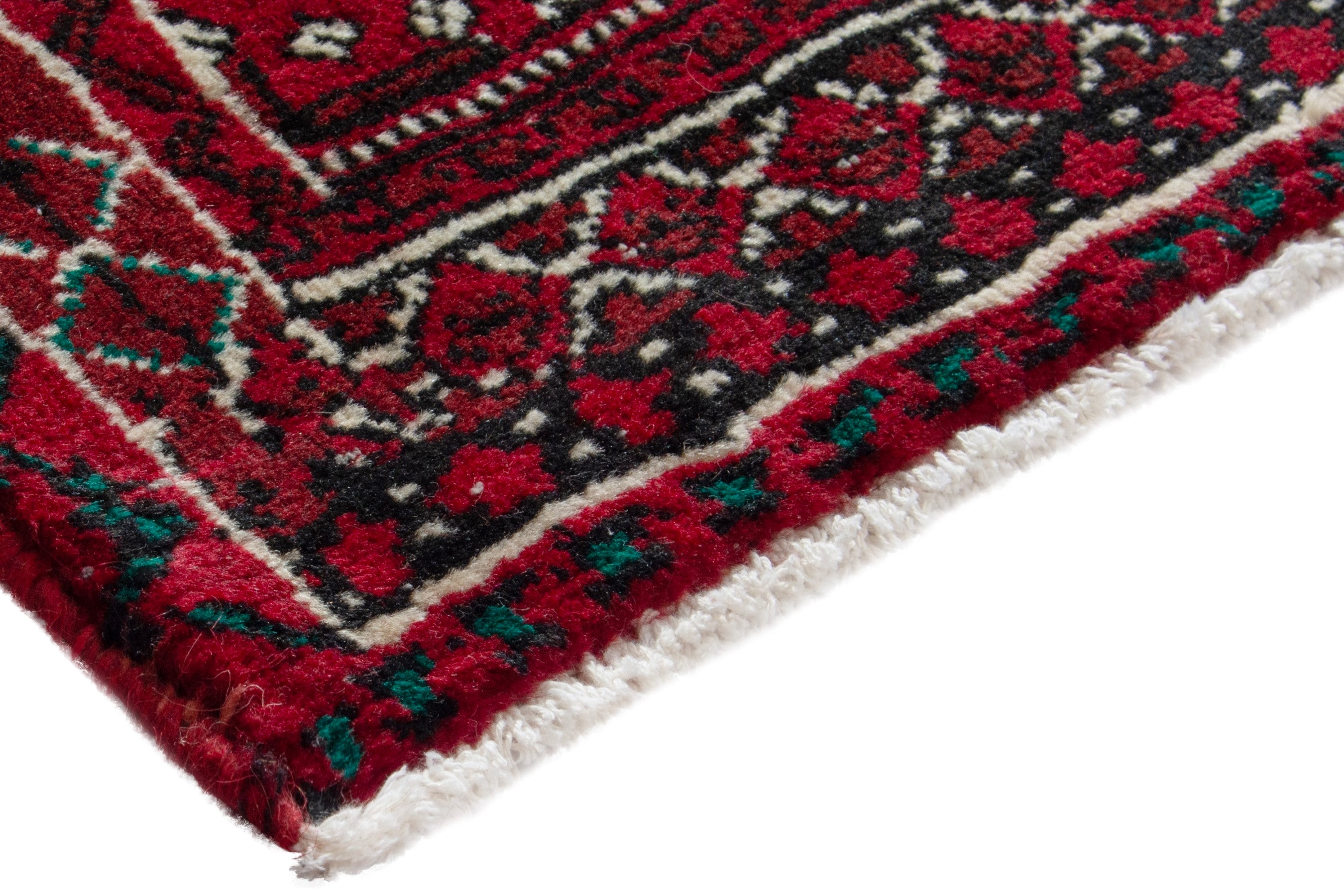 Persian Torkaman accent rug in deep red and burgundy, view 5 of 8