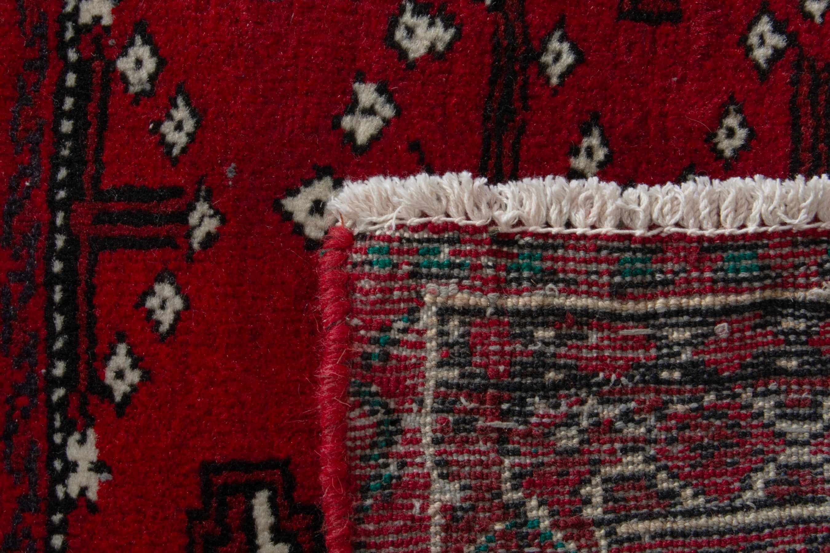 Persian Torkaman accent rug in deep red and burgundy, view 8 of 8