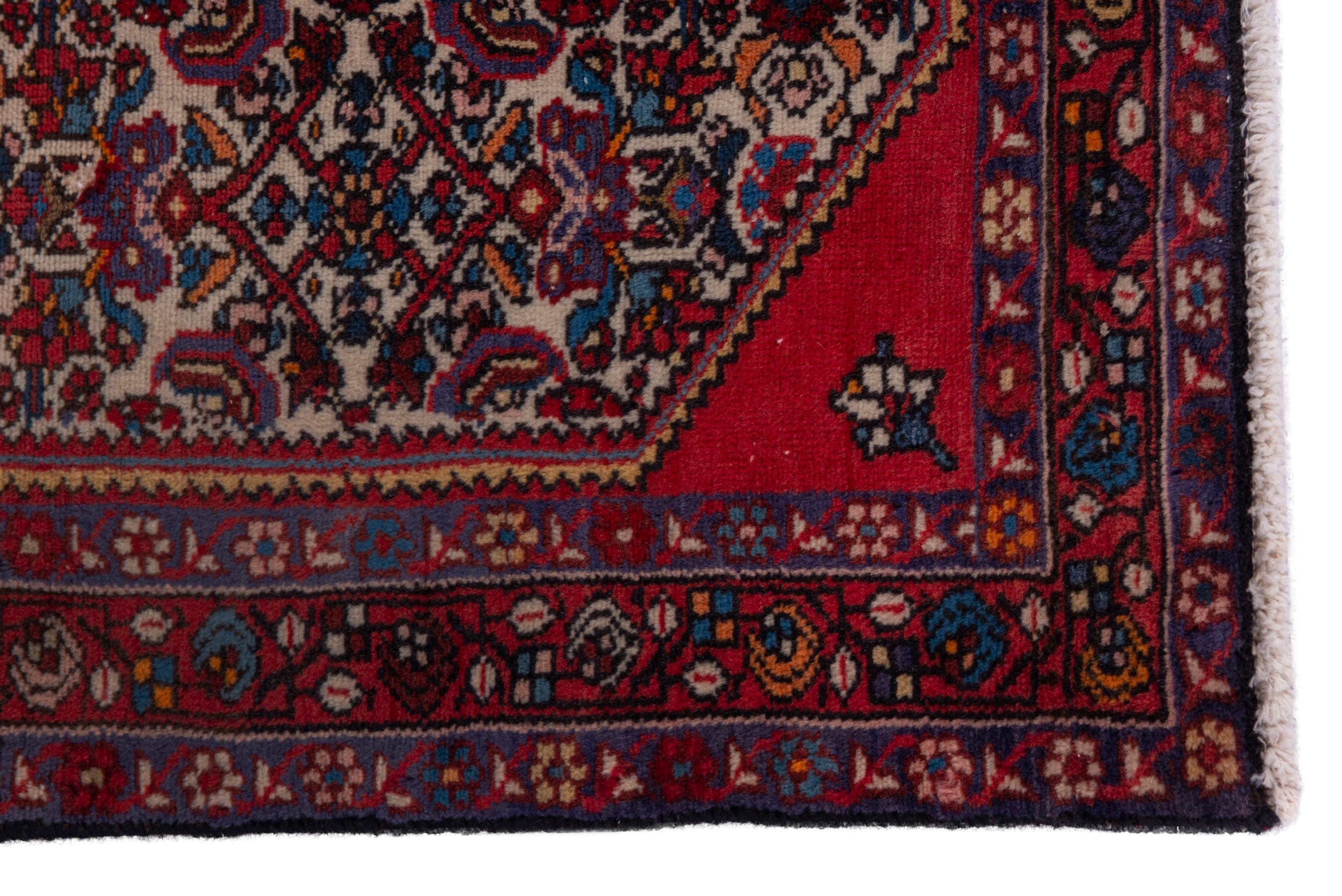 Persian Hamedan accent rug in deep red and dark brown, view 4 of 7