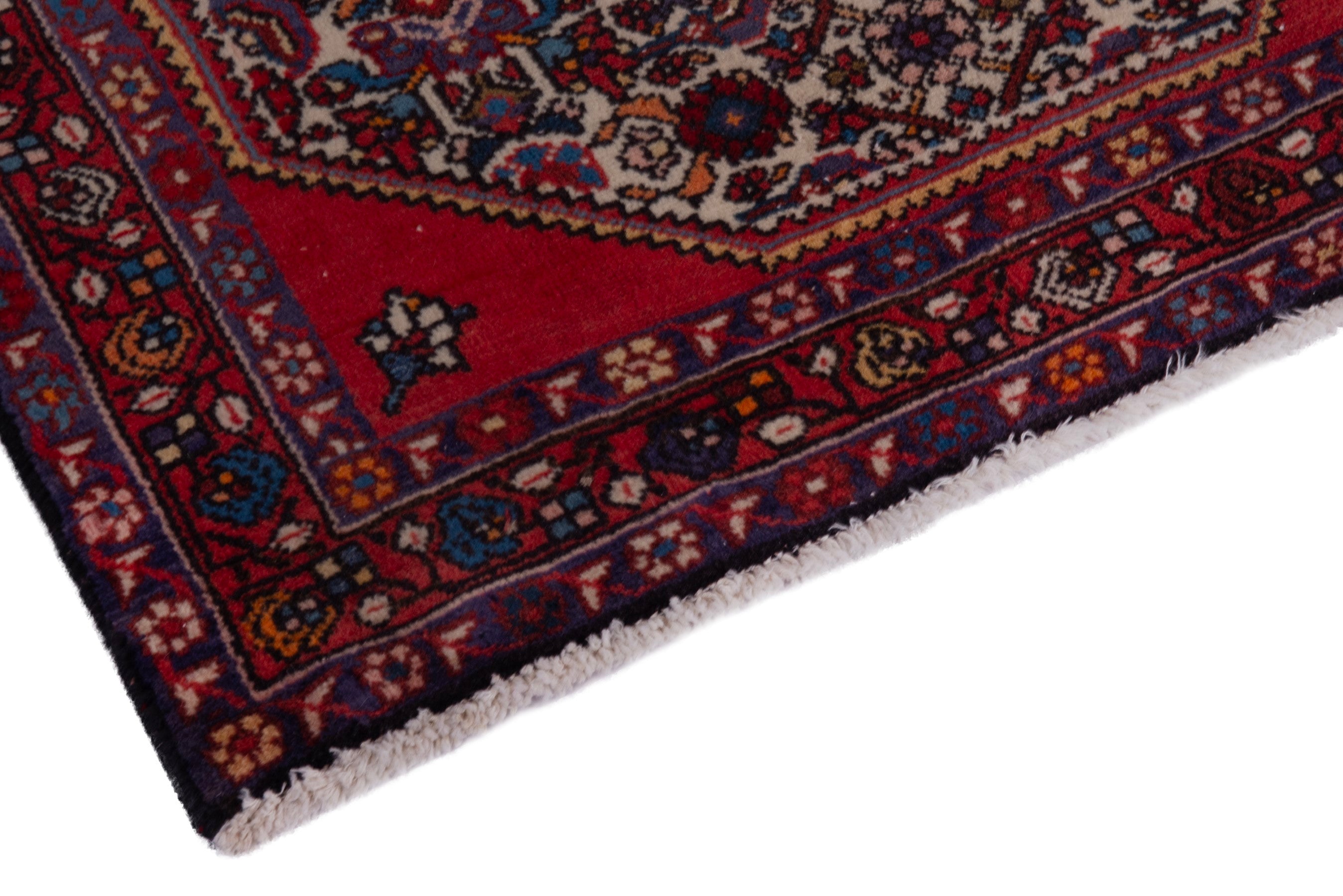 Persian Hamedan accent rug in deep red and dark brown, view 5 of 7