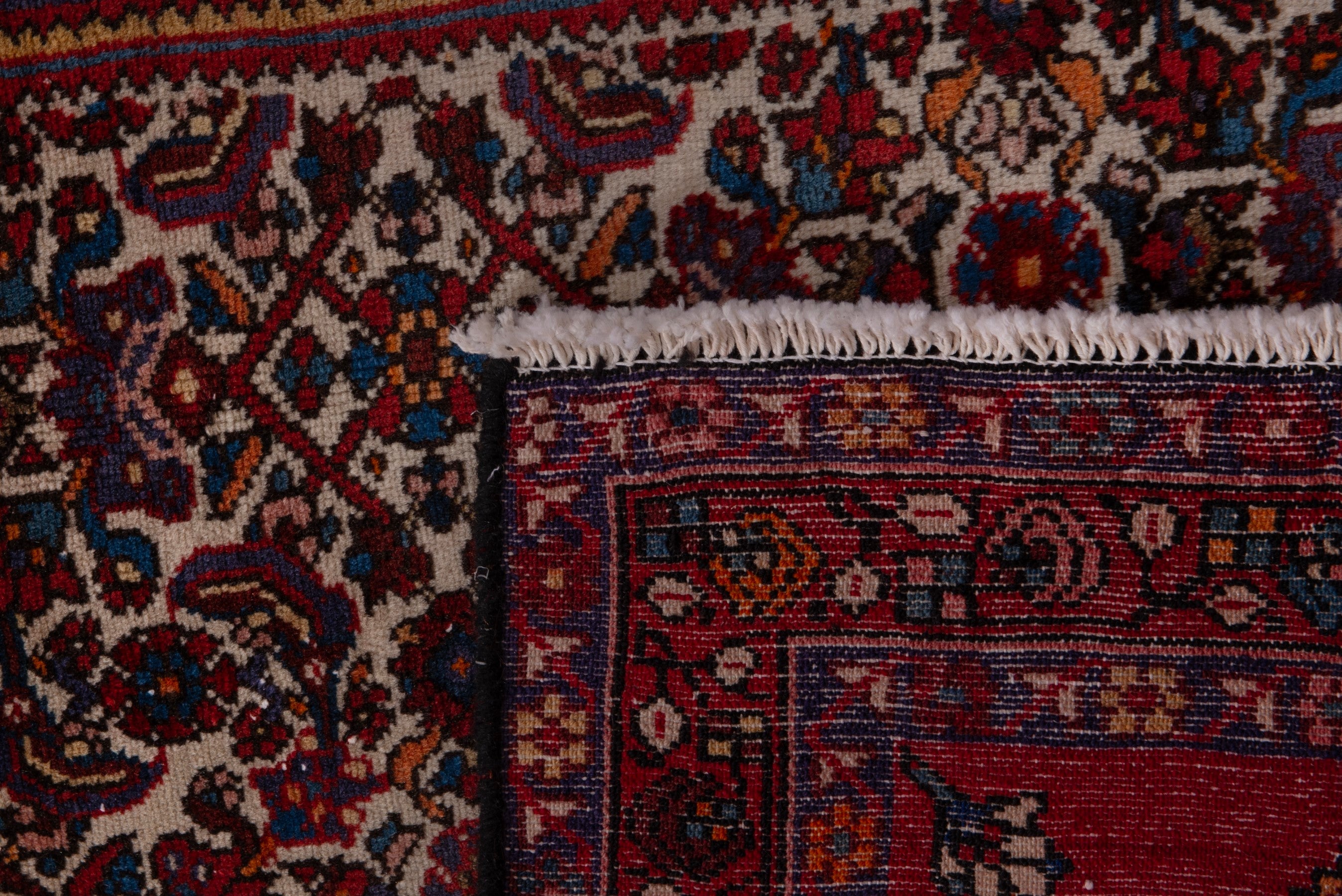 Persian Hamedan accent rug in deep red and dark brown, view 7 of 7