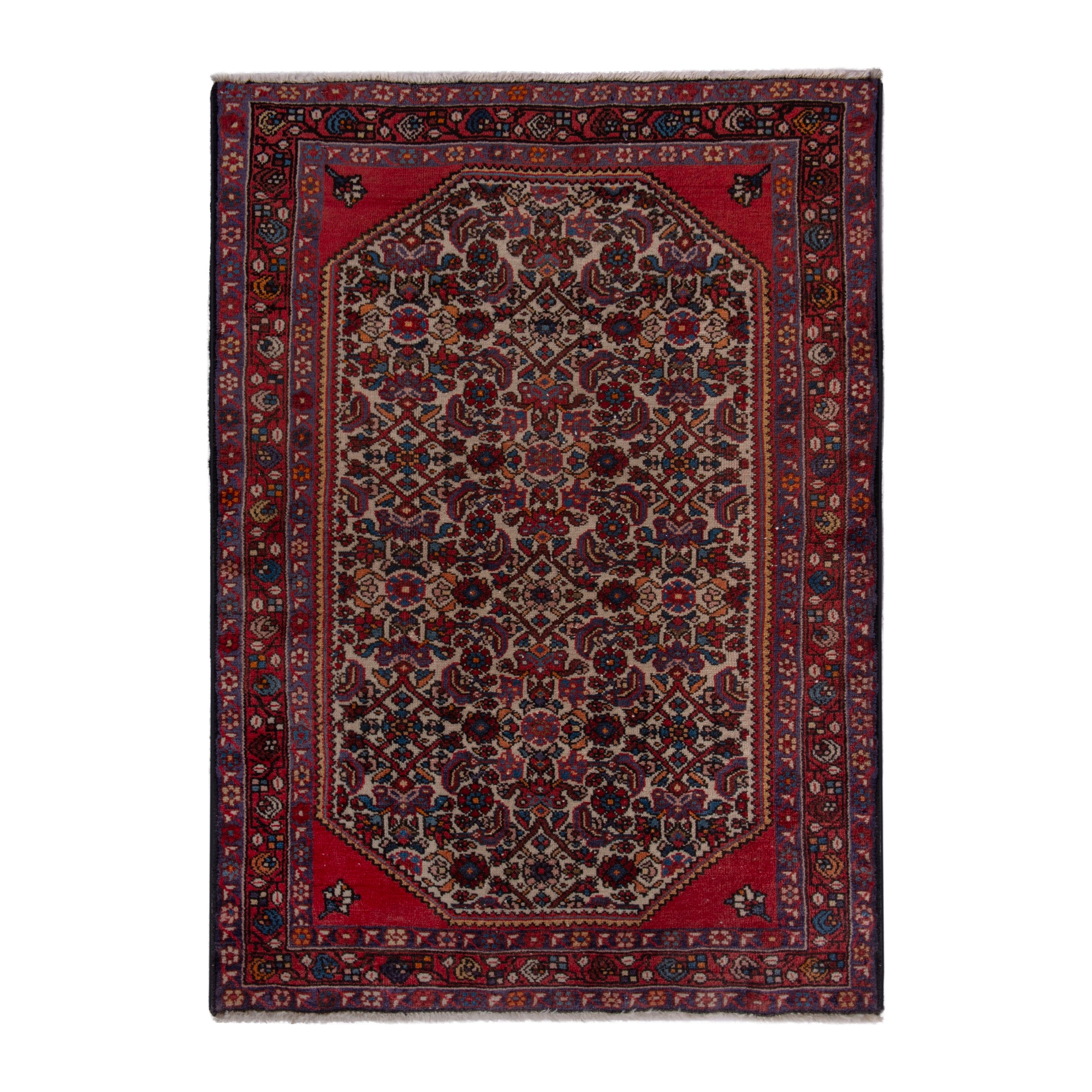Persian Hamedan accent rug in deep red and dark brown, 2'9" x 4'2"