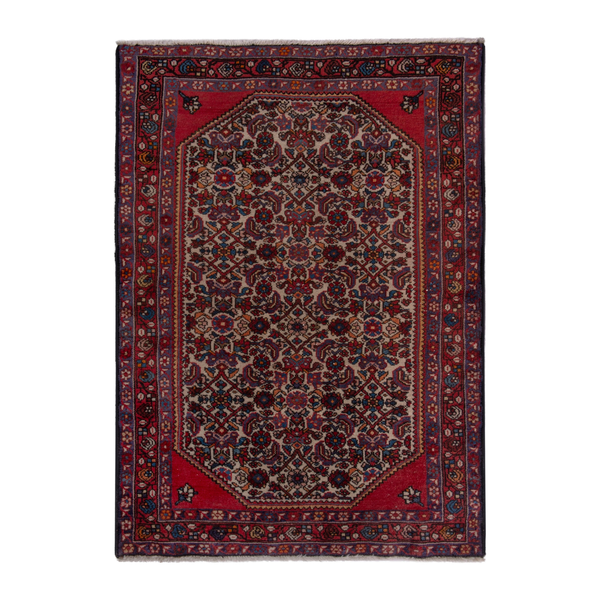 Persian Hamedan accent rug in deep red and dark brown, 2'9" x 4'2"