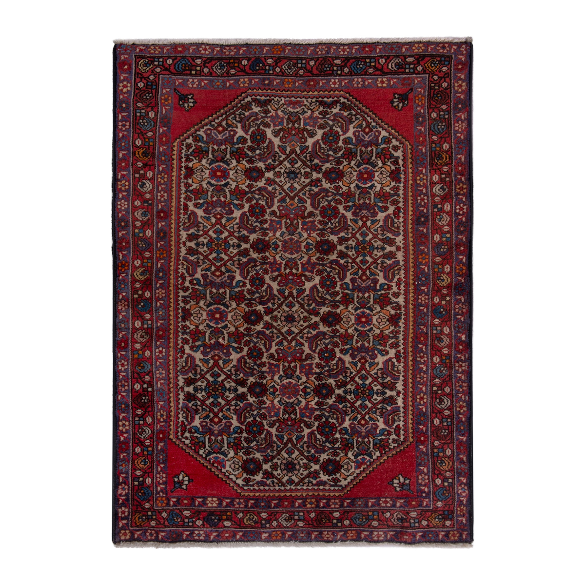 Persian Hamedan accent rug in deep red and dark brown, 2'9" x 4'2"