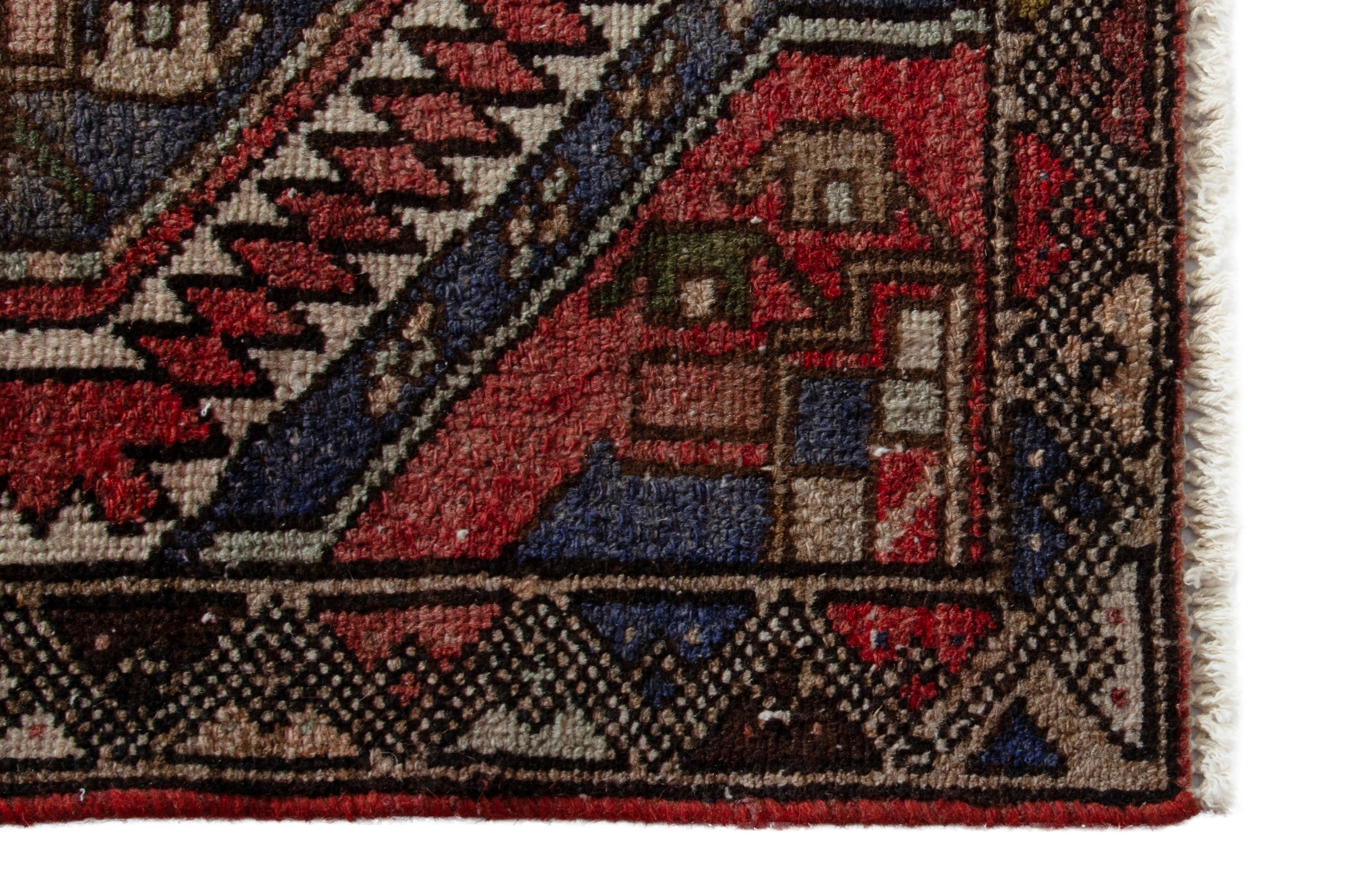 Persian Zanjan accent rug in deep red and charcoal, view 4 of 7