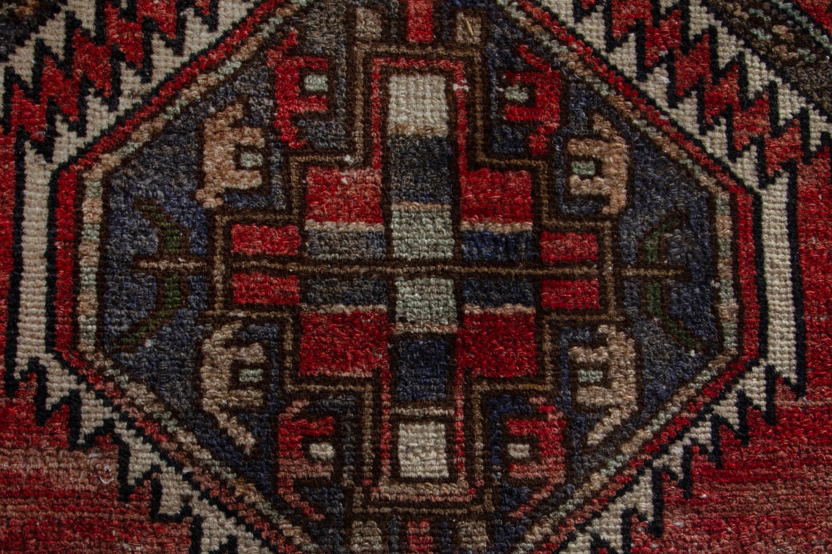 Persian Zanjan accent rug in deep red and charcoal, view 6 of 7