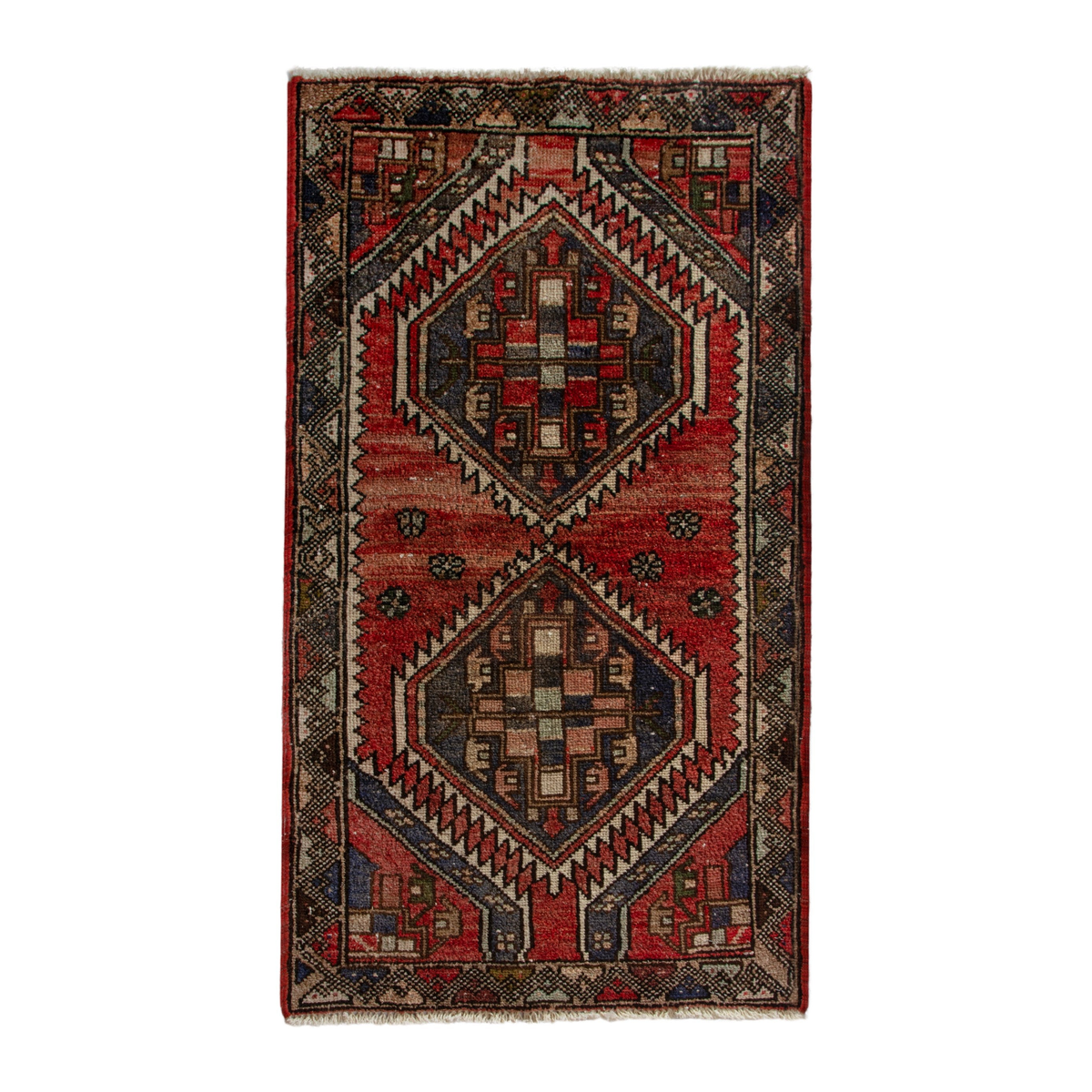 Persian Zanjan accent rug in deep red and charcoal, 2'2" x 3'9"