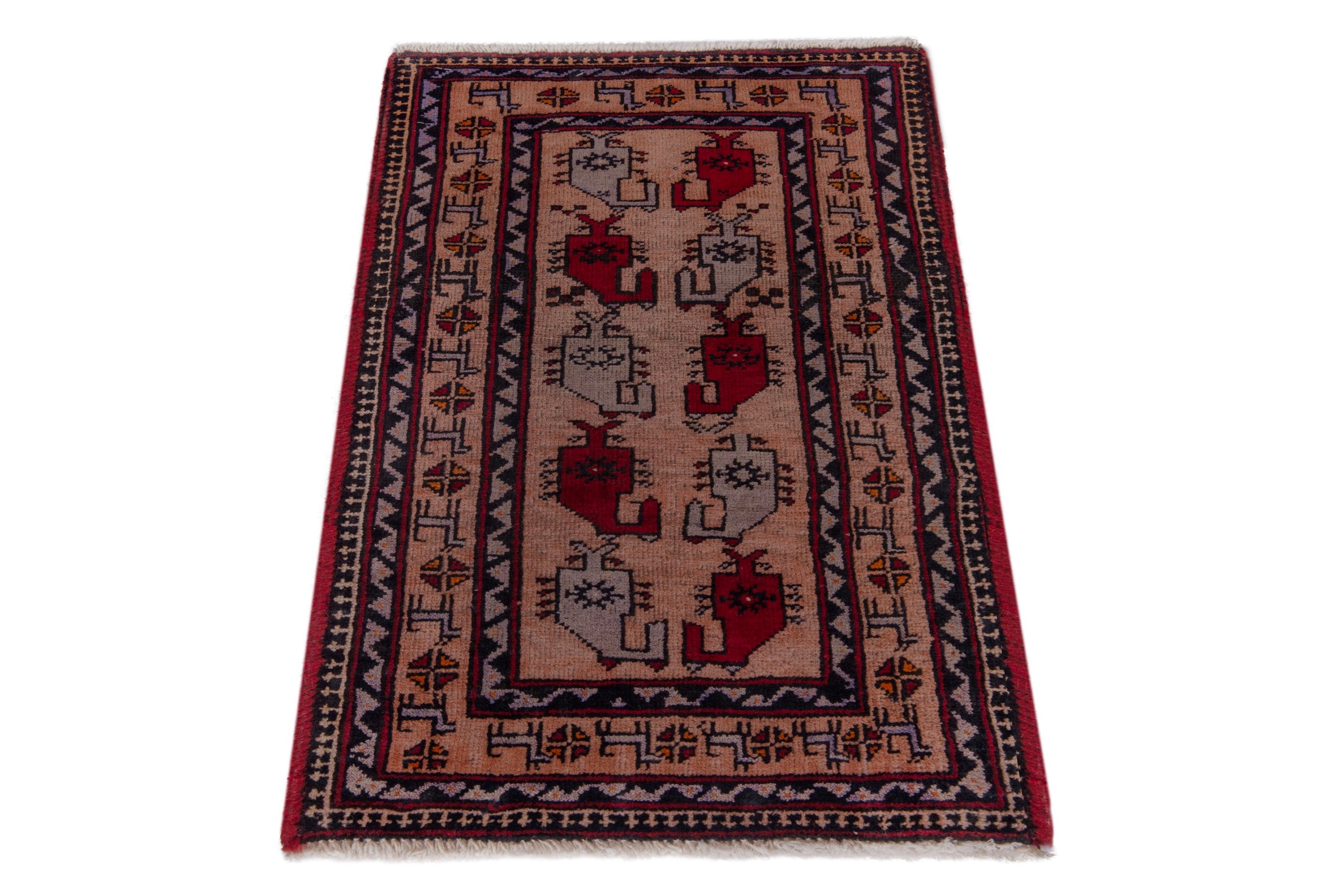 Persian Baluch accent rug in beige and deep red, view 2 of 7