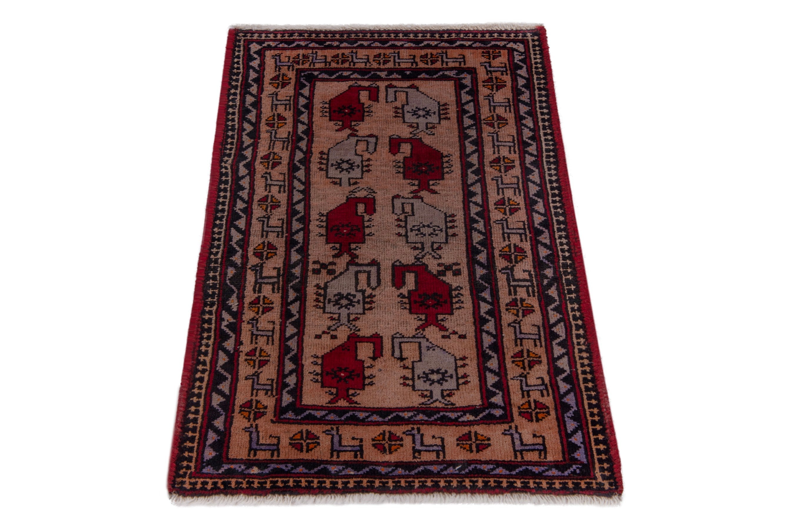 Persian Baluch accent rug in beige and deep red, view 3 of 7