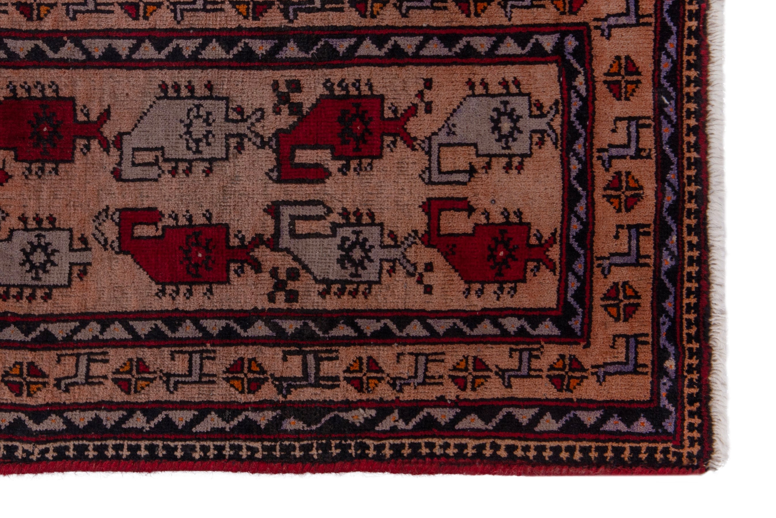 Persian Baluch accent rug in beige and deep red, view 4 of 7