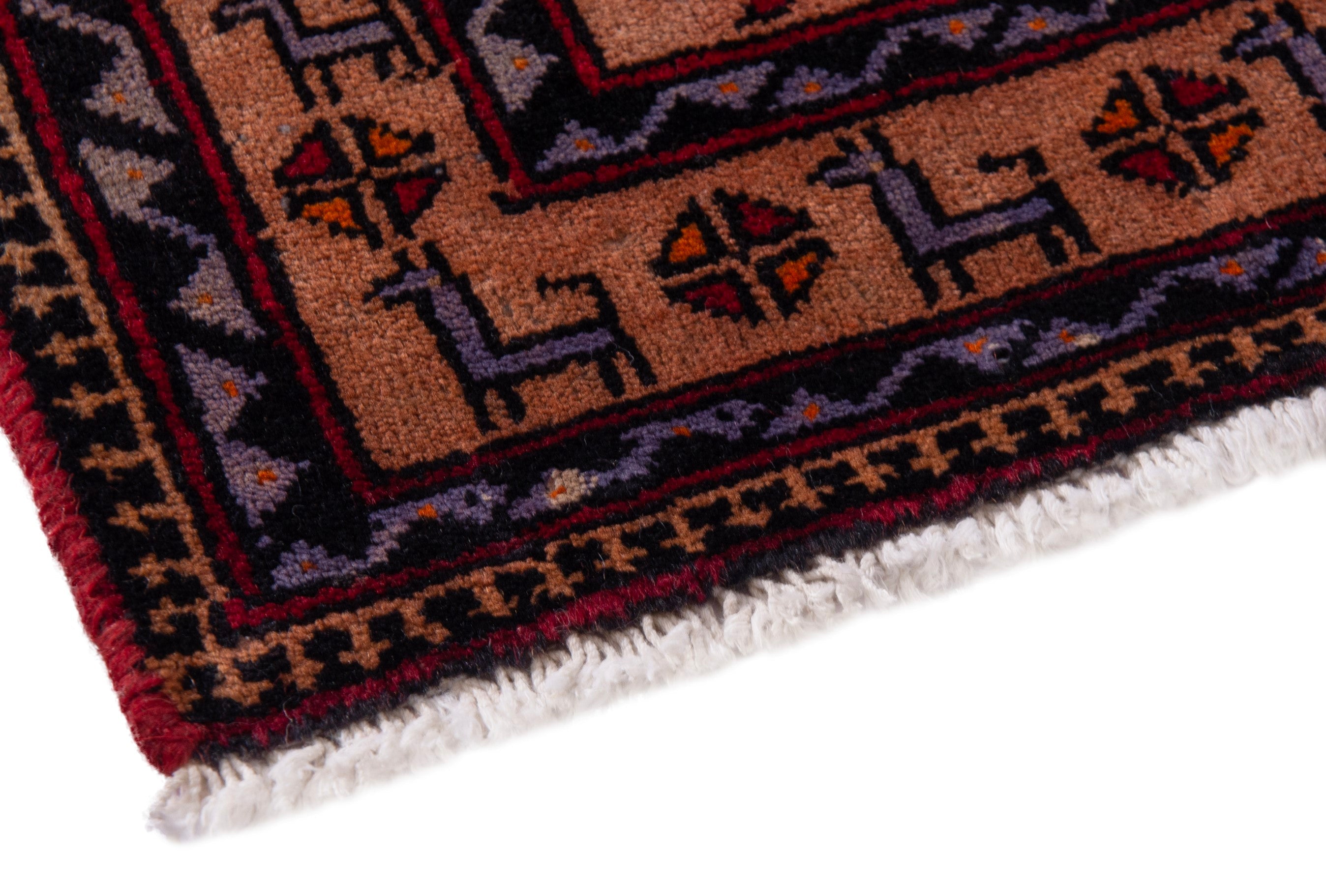 Persian Baluch accent rug in beige and deep red, view 5 of 7