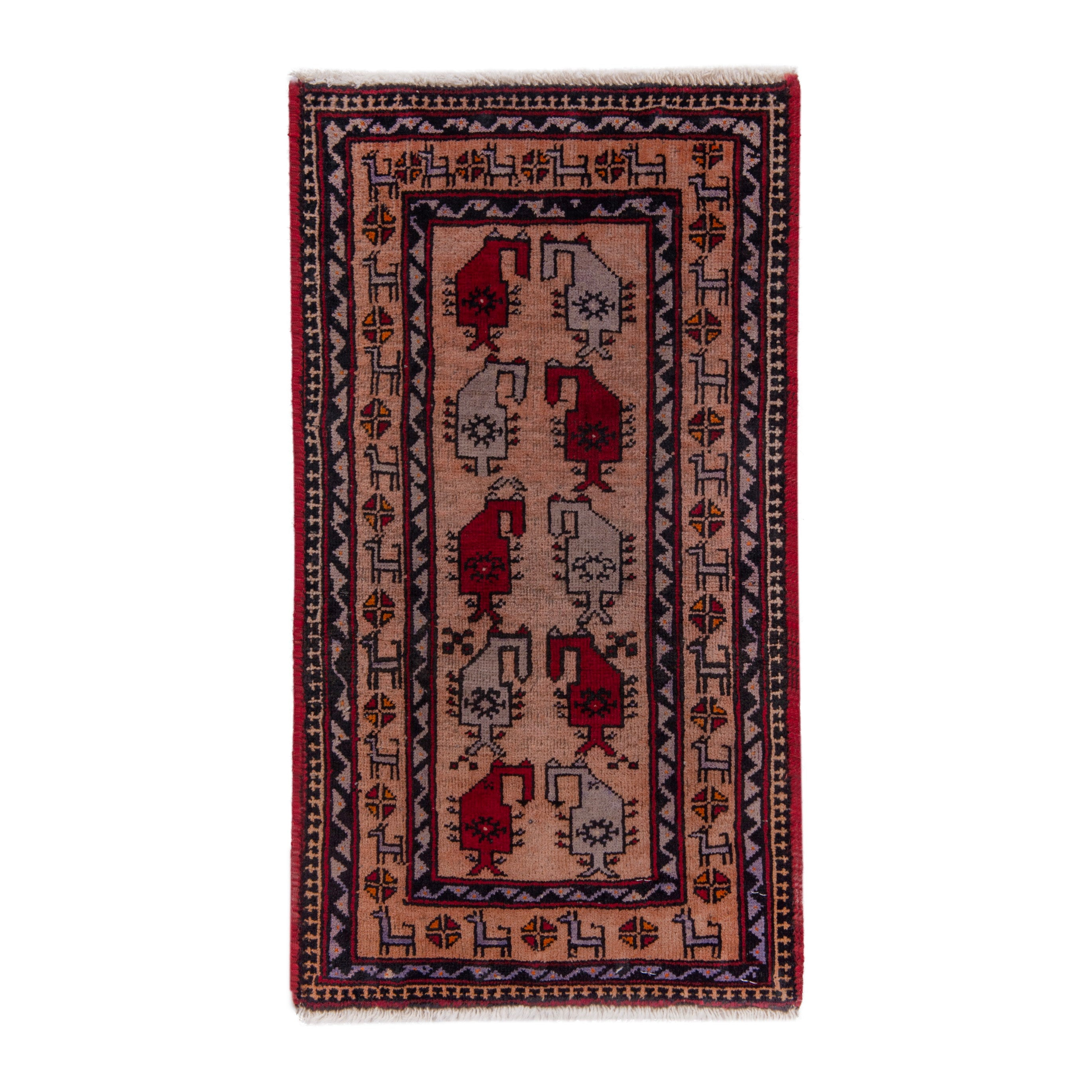 Persian Baluch accent rug in beige and deep red, 1'4" x 2'6"