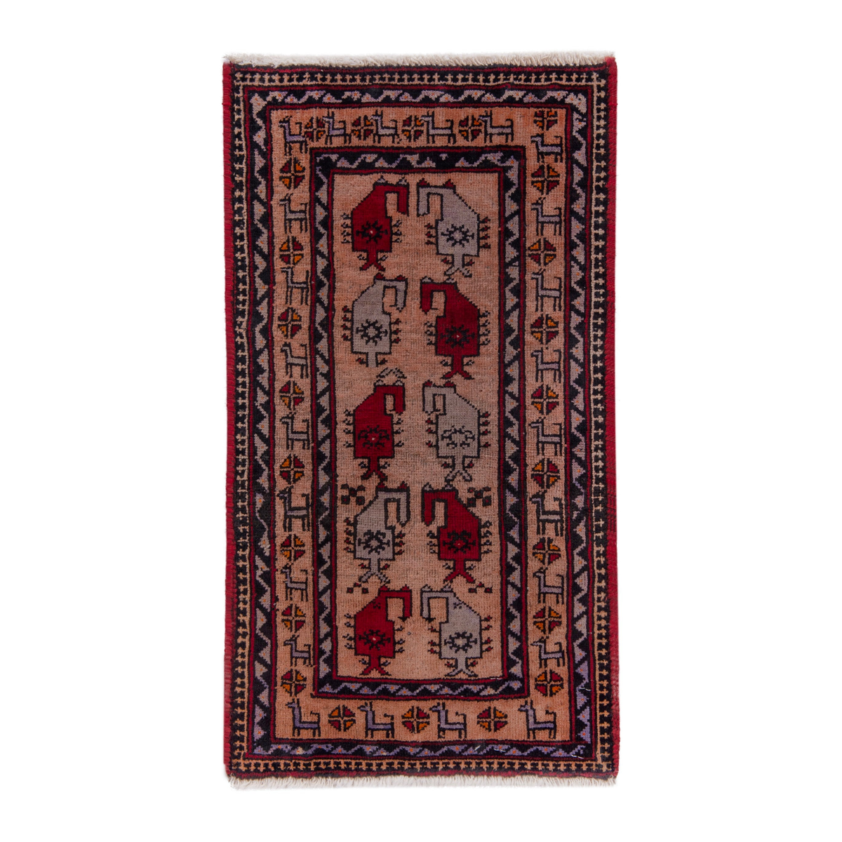 Persian Baluch accent rug in beige and deep red, 1'4" x 2'6"