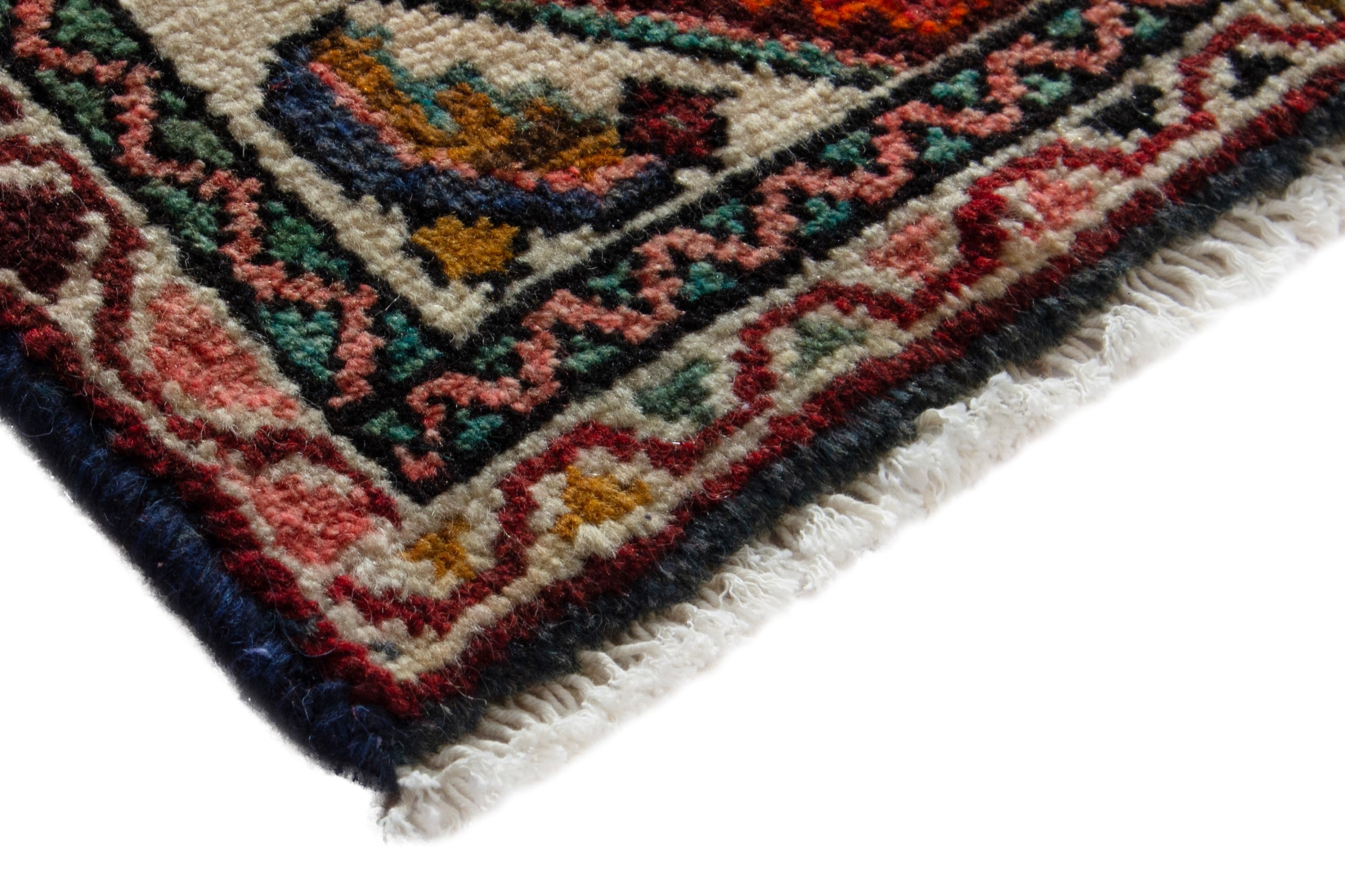 Persian Hamedan accent rug in deep red and off-white, view 5 of 8