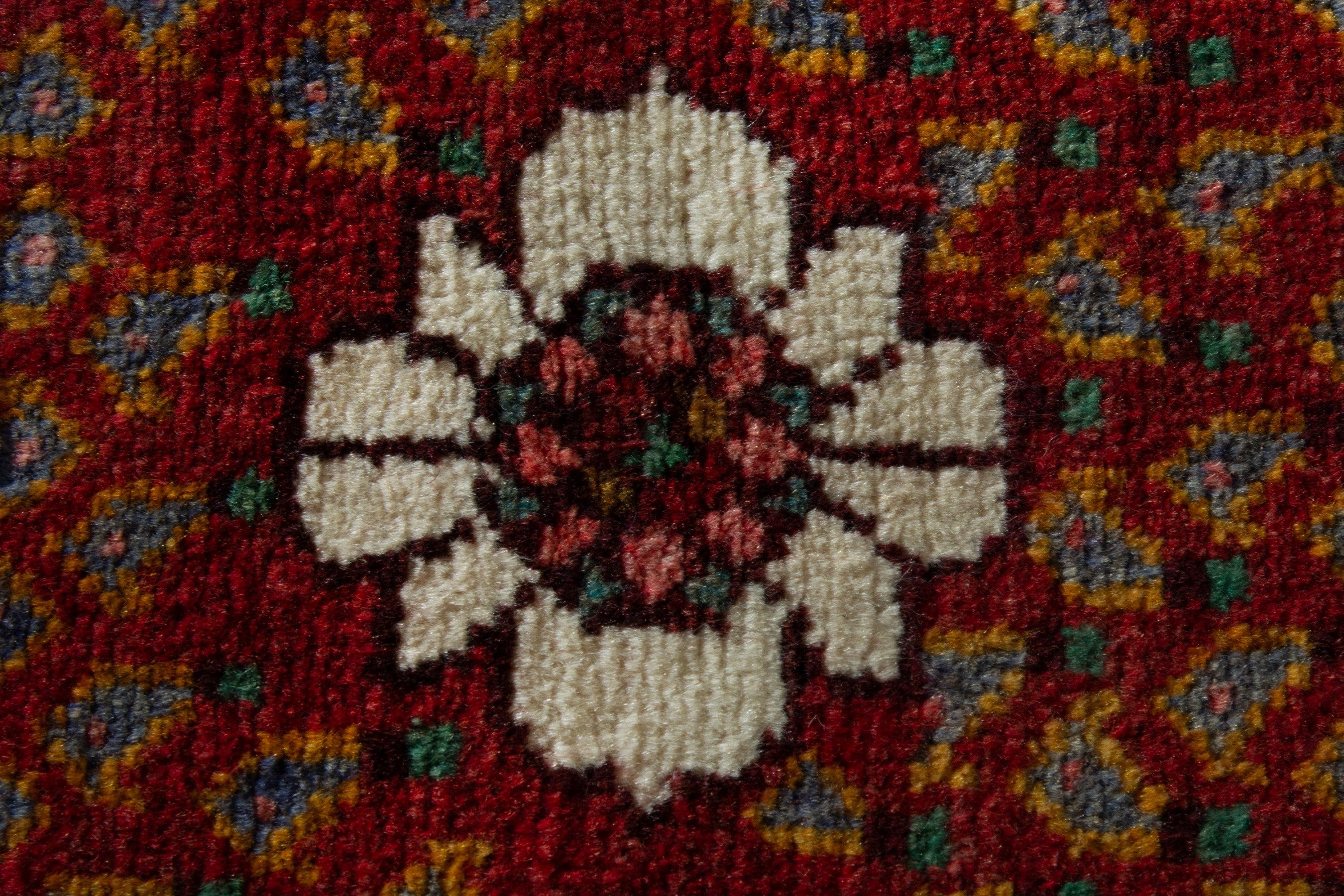 Persian Hamedan accent rug in deep red and off-white, view 6 of 8