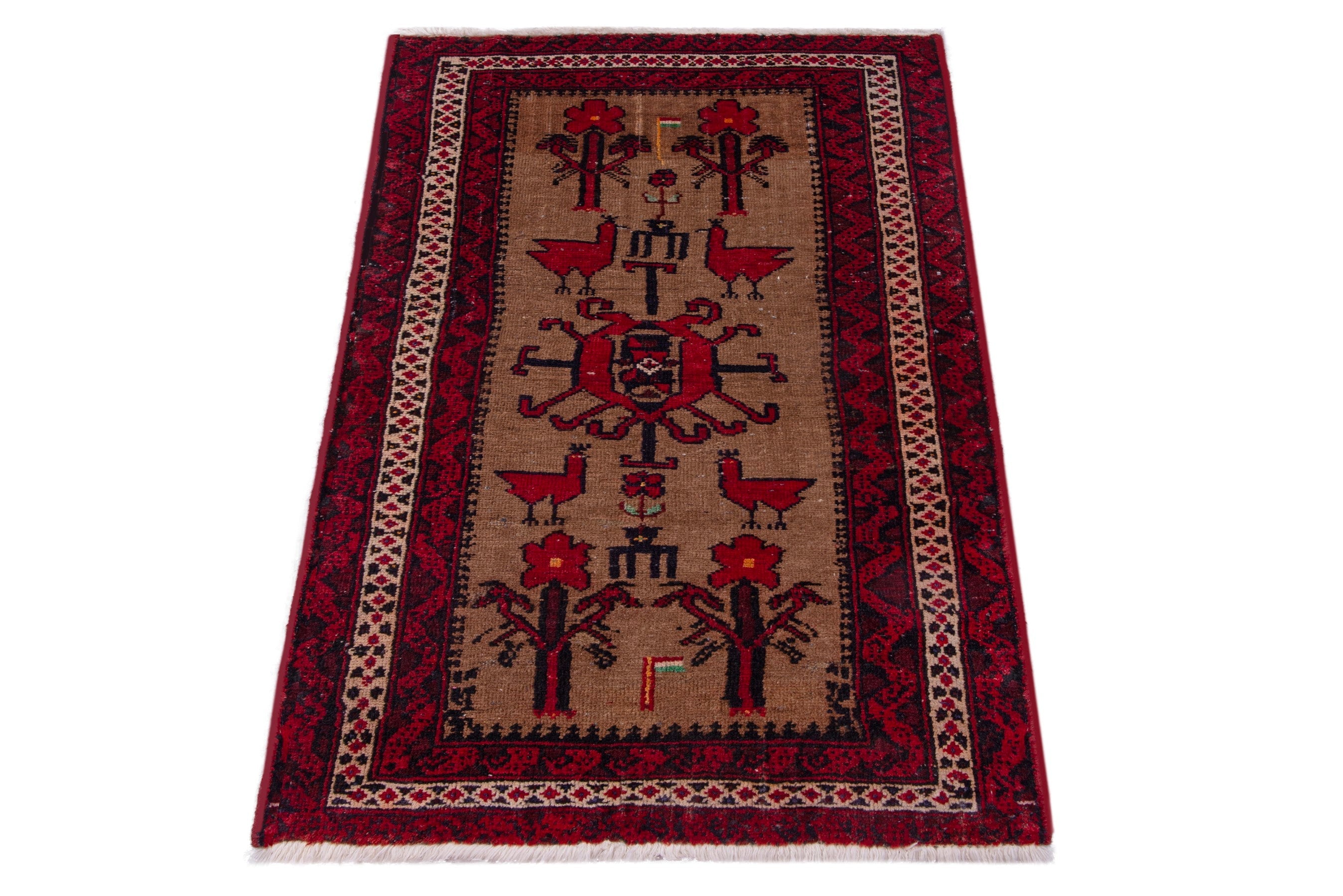 Persian Baluch accent rug in burgundy and deep red, view 2 of 7
